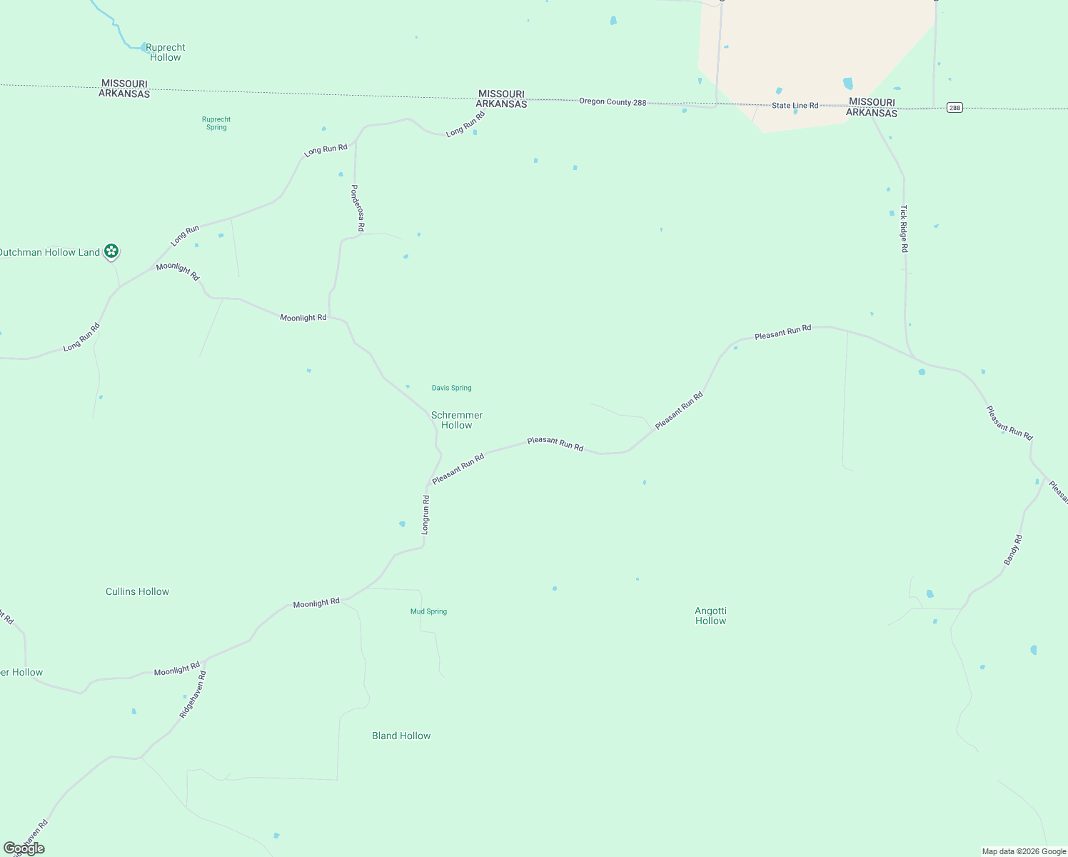 map of restaurants, bars, coffee shops, grocery stores, and more near Pleasant Run Road in Mammoth Spring