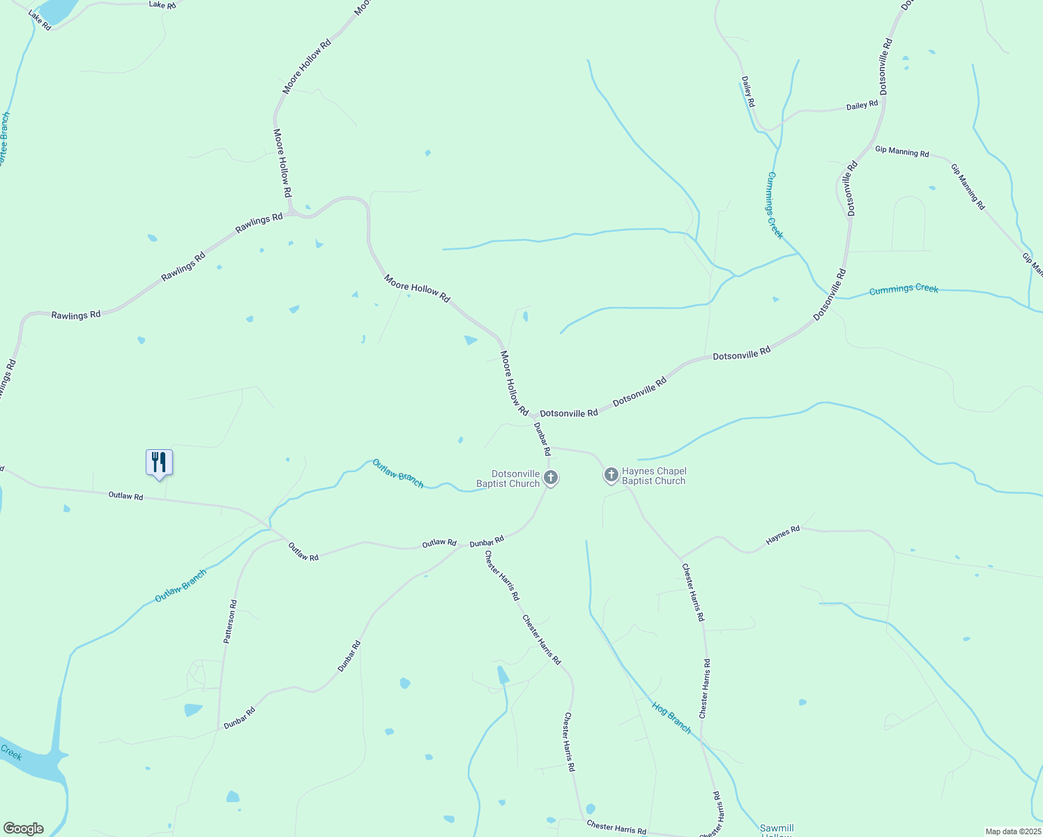 map of restaurants, bars, coffee shops, grocery stores, and more near 4291 Moore Hollow Road in Woodlawn