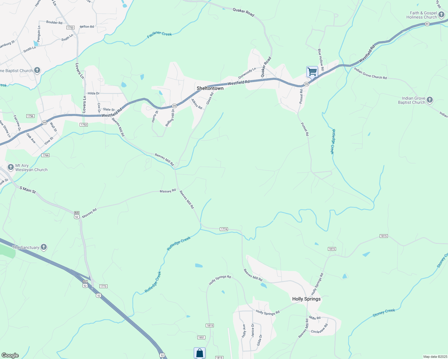 map of restaurants, bars, coffee shops, grocery stores, and more near 141 Kimberly Drive in Mount Airy