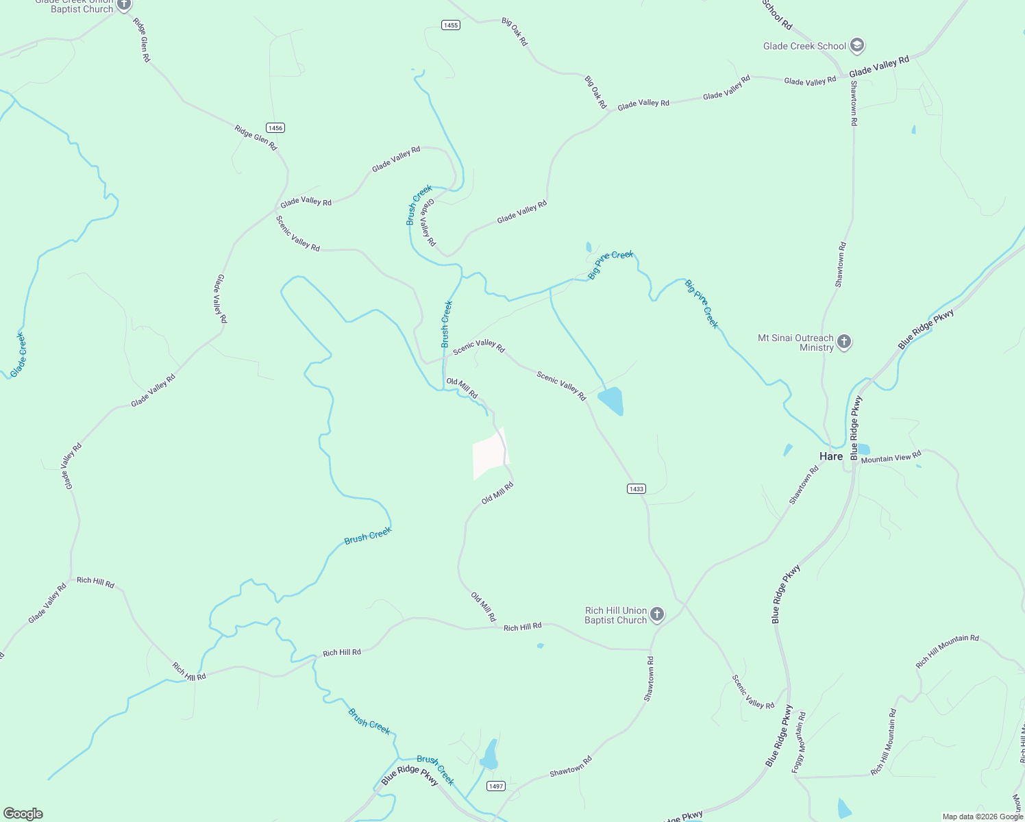 map of restaurants, bars, coffee shops, grocery stores, and more near 2324 Brush Creek Road in Glade Valley