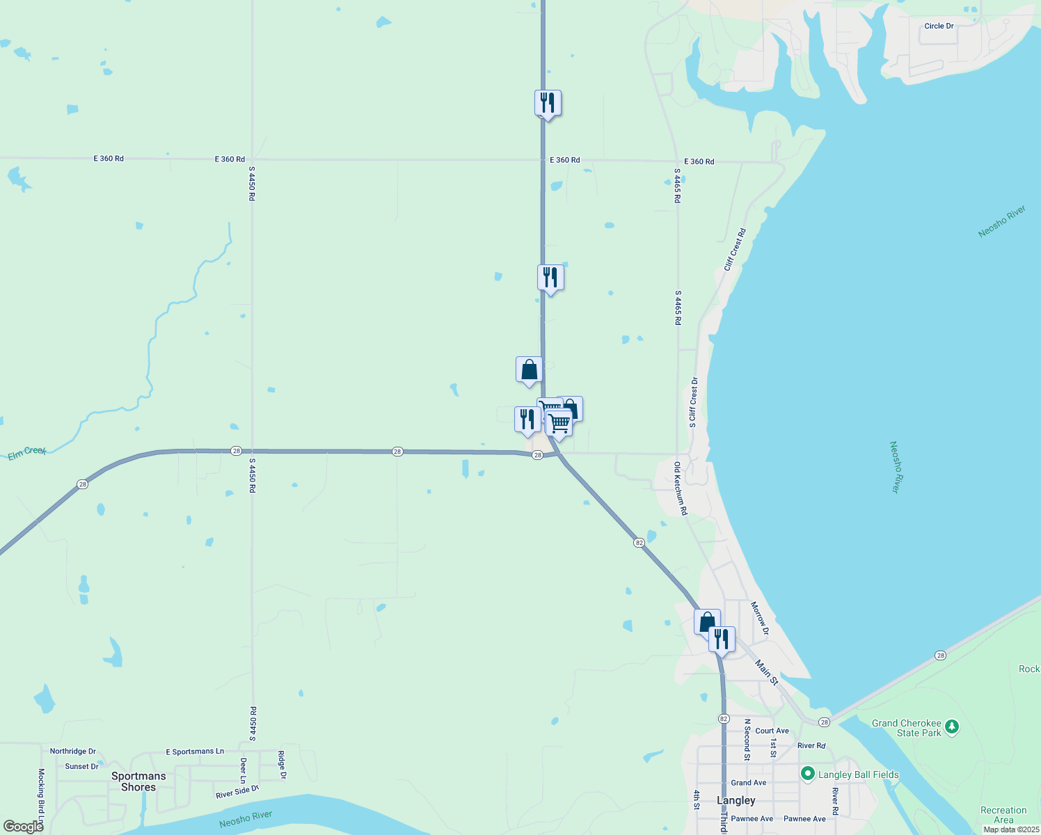 map of restaurants, bars, coffee shops, grocery stores, and more near 1198 Hickory Road Langely in Langley