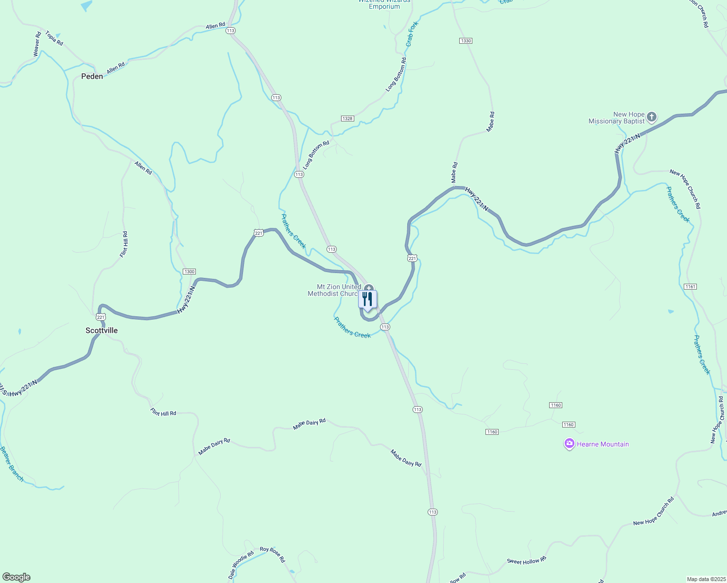 map of restaurants, bars, coffee shops, grocery stores, and more near 8970 U.S. 221 in Laurel Springs