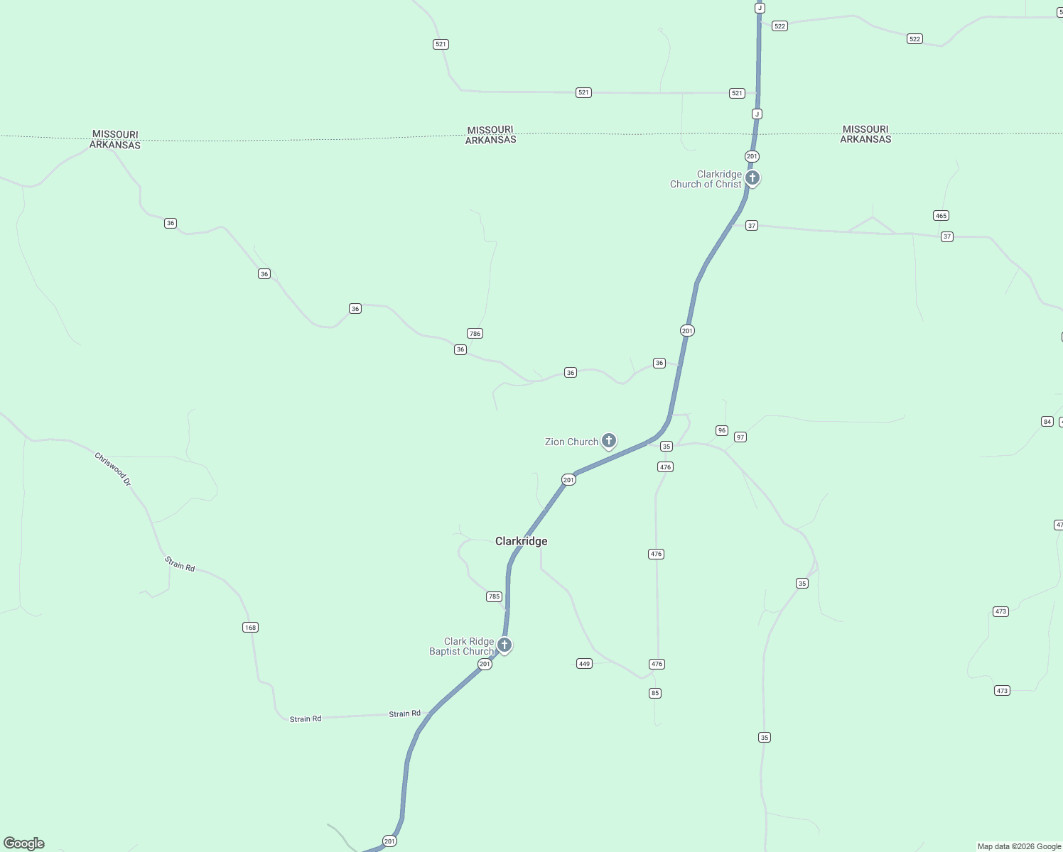 map of restaurants, bars, coffee shops, grocery stores, and more near 538 County Road 36 in Clarkridge