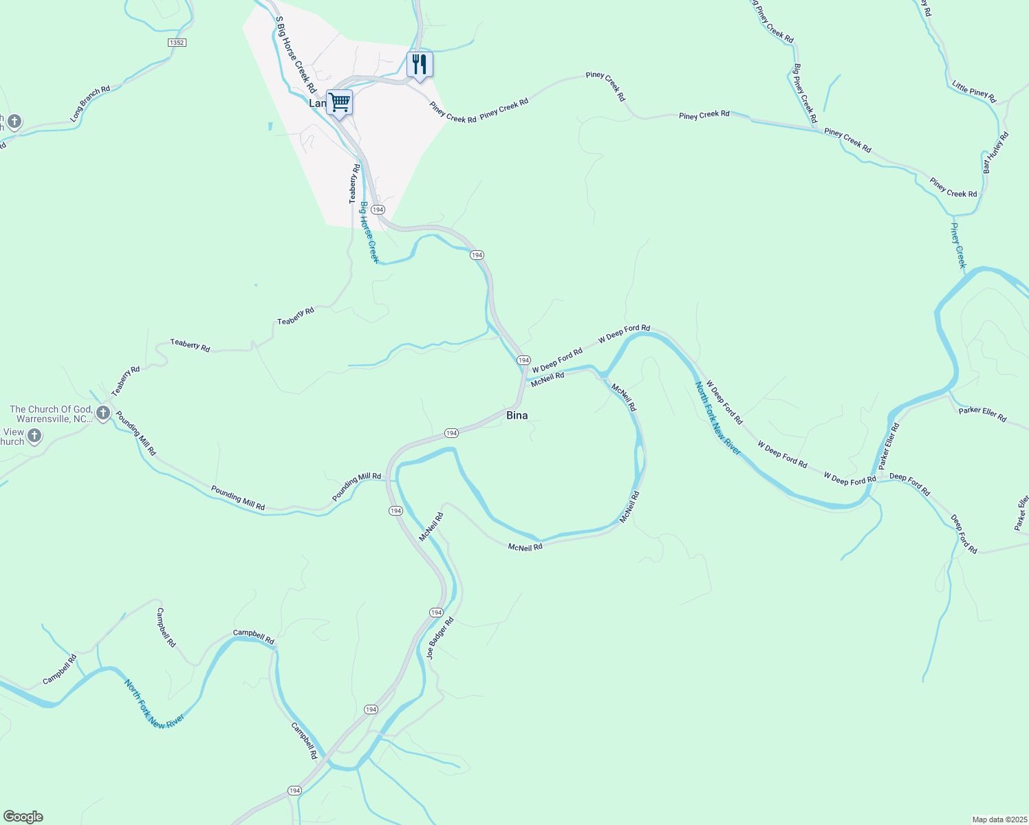 map of restaurants, bars, coffee shops, grocery stores, and more near 7912 North Carolina 194 in Lansing