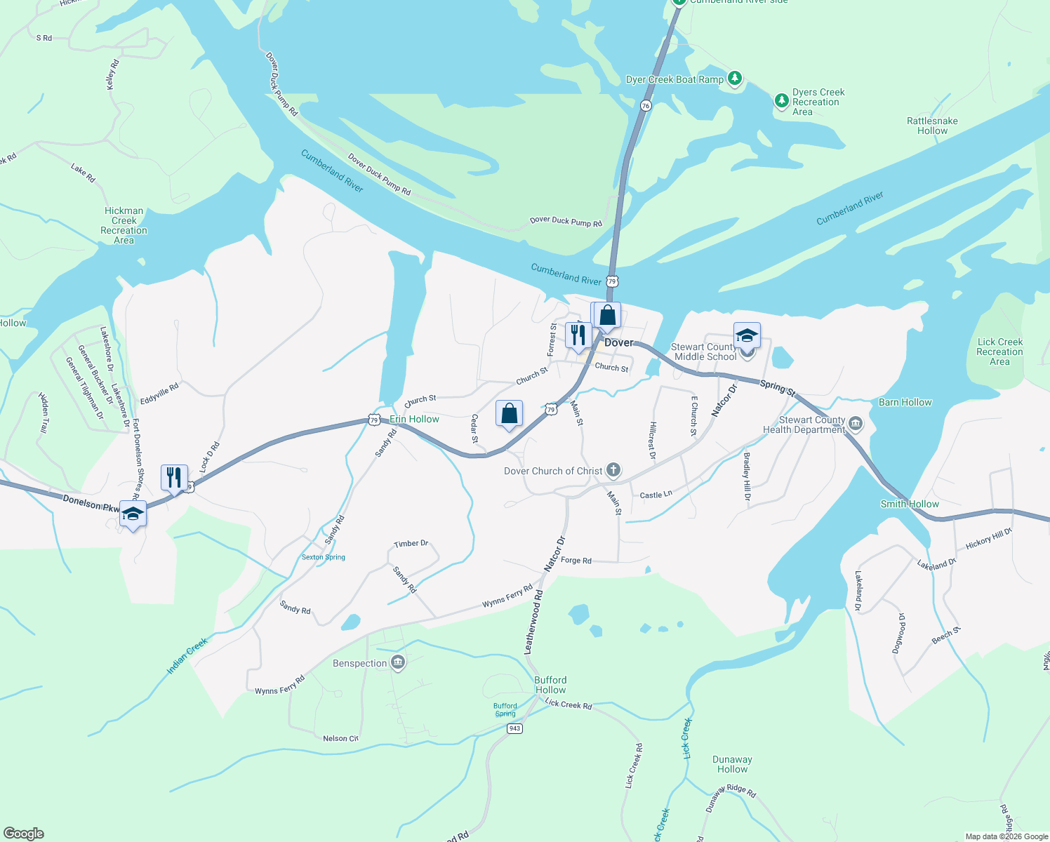 map of restaurants, bars, coffee shops, grocery stores, and more near 105 General Rice Street in Dover