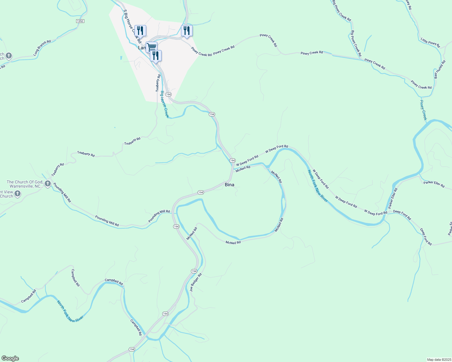 map of restaurants, bars, coffee shops, grocery stores, and more near 7913 North Carolina 194 in Lansing