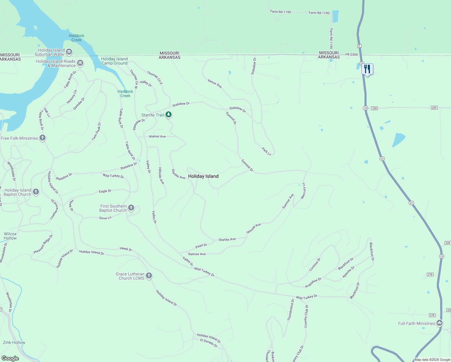 map of restaurants, bars, coffee shops, grocery stores, and more near 79 Saturn Avenue in Eureka Springs