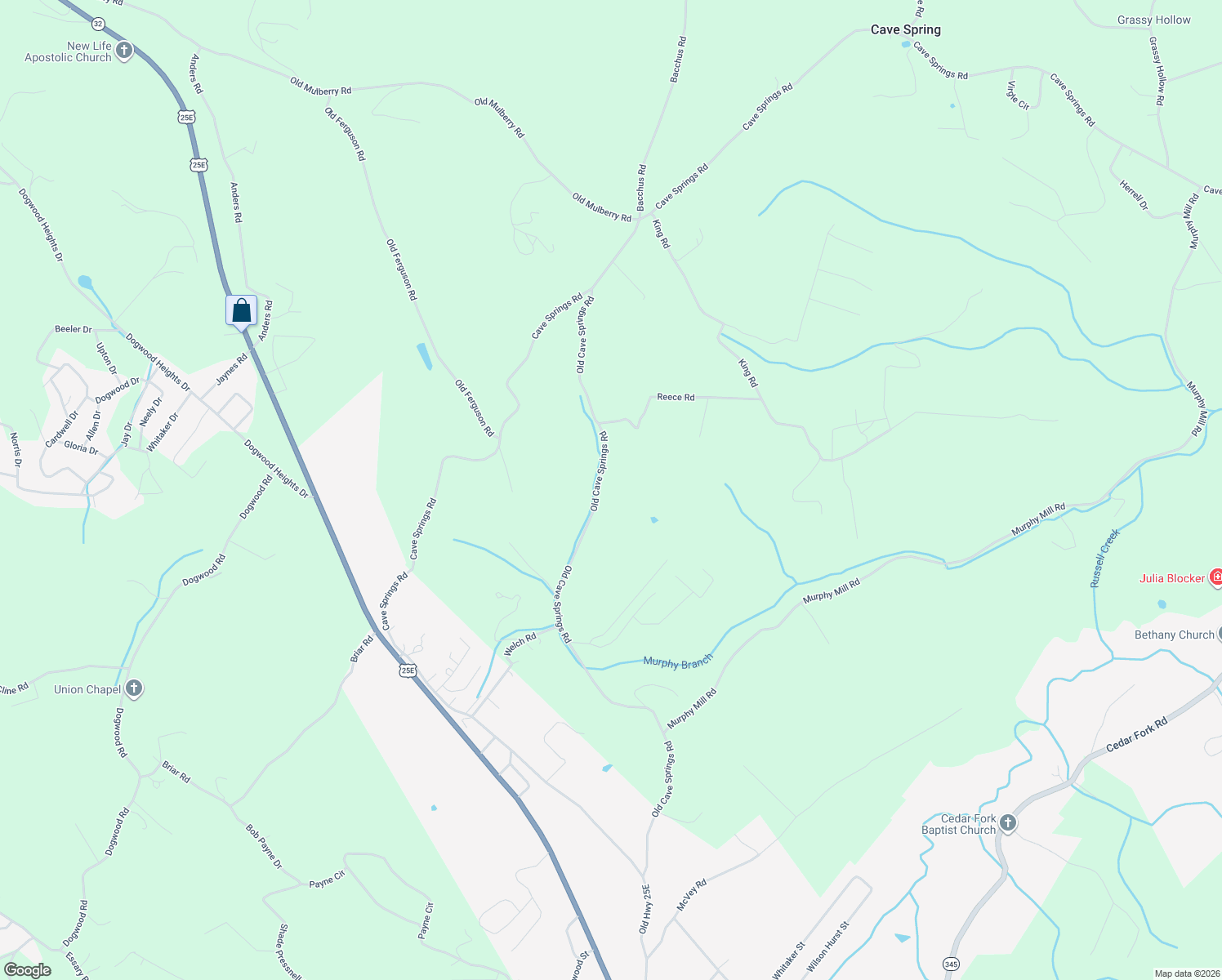 map of restaurants, bars, coffee shops, grocery stores, and more near 875 Old Cave Springs Road in Tazewell