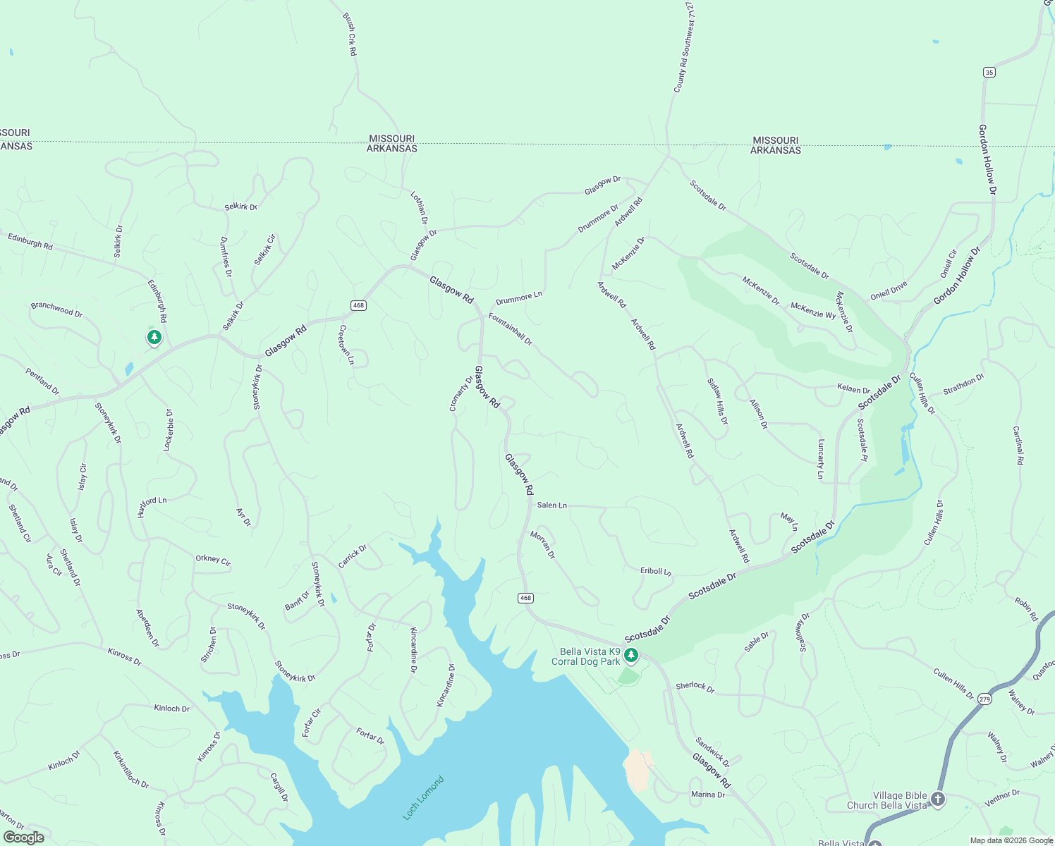 map of restaurants, bars, coffee shops, grocery stores, and more near 4 Lasswade Lane in Bella Vista