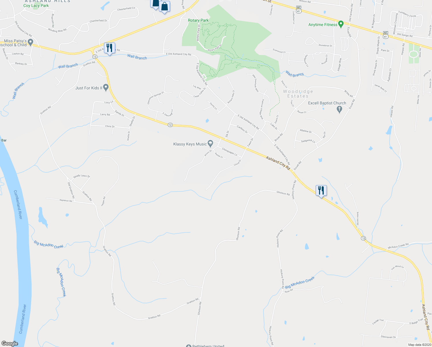 map of restaurants, bars, coffee shops, grocery stores, and more near 742 Cloud Drive in Clarksville