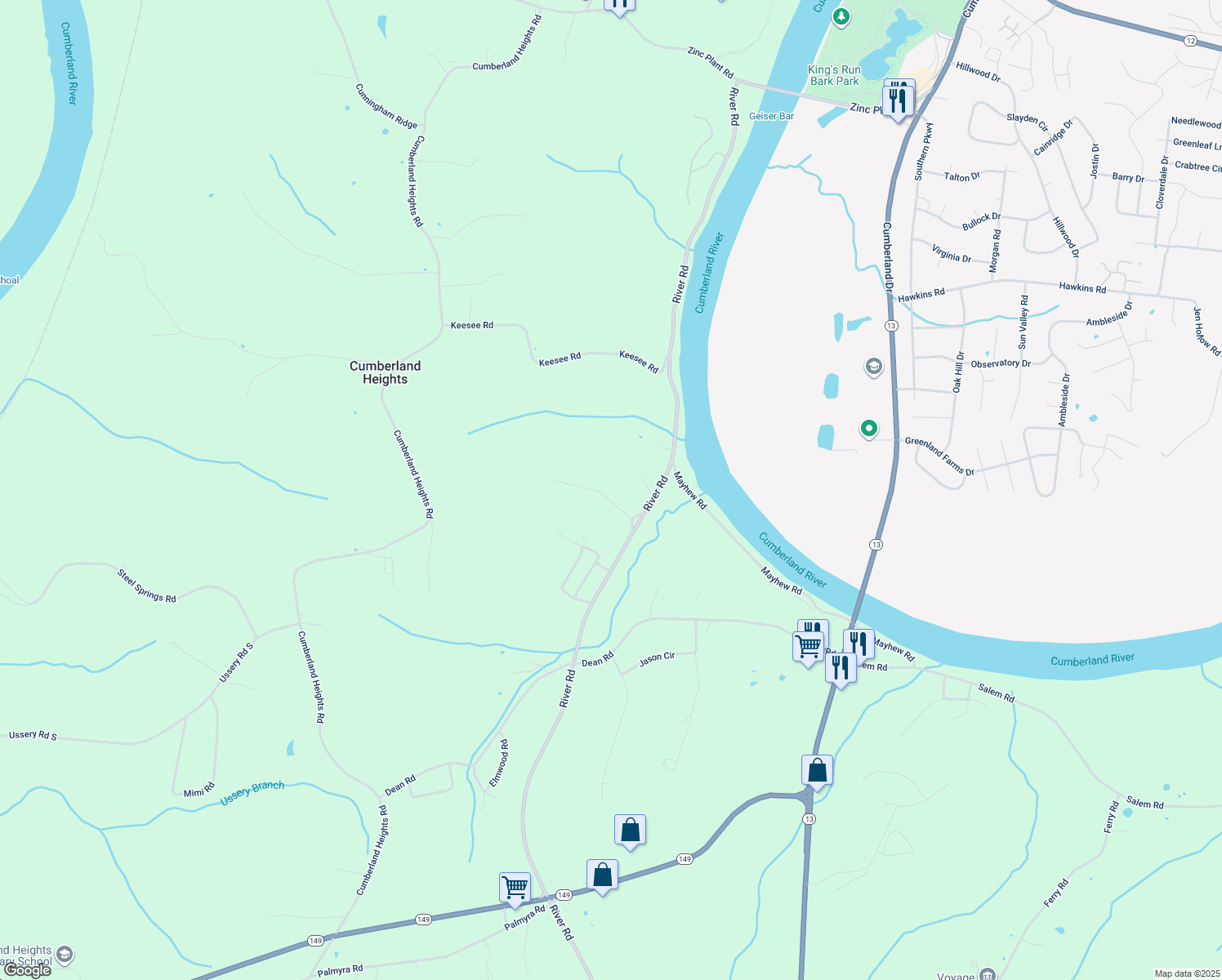 map of restaurants, bars, coffee shops, grocery stores, and more near 1397 Richmond Place in Clarksville