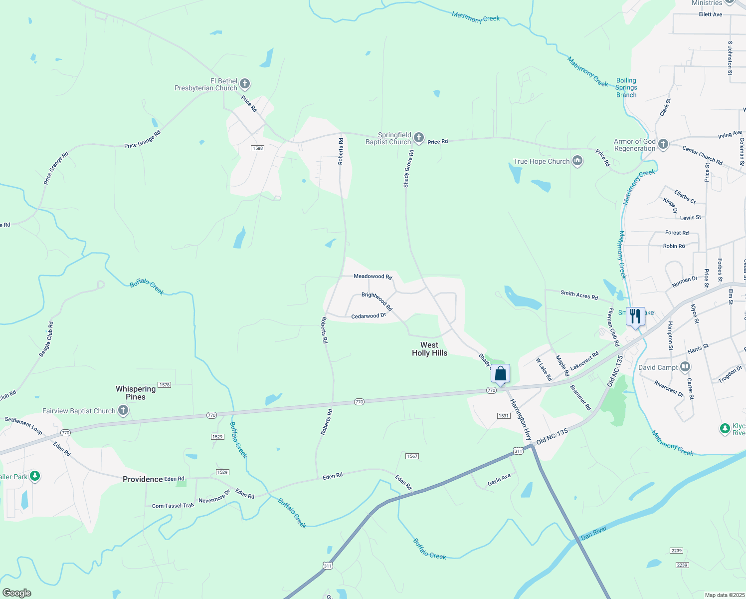 map of restaurants, bars, coffee shops, grocery stores, and more near 206 Brightwood Rd in Eden