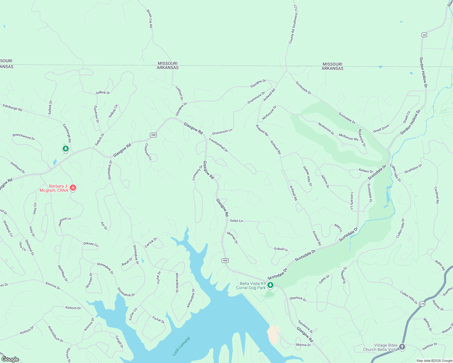 map of restaurants, bars, coffee shops, grocery stores, and more near 4 Lasswade Lane in Bella Vista