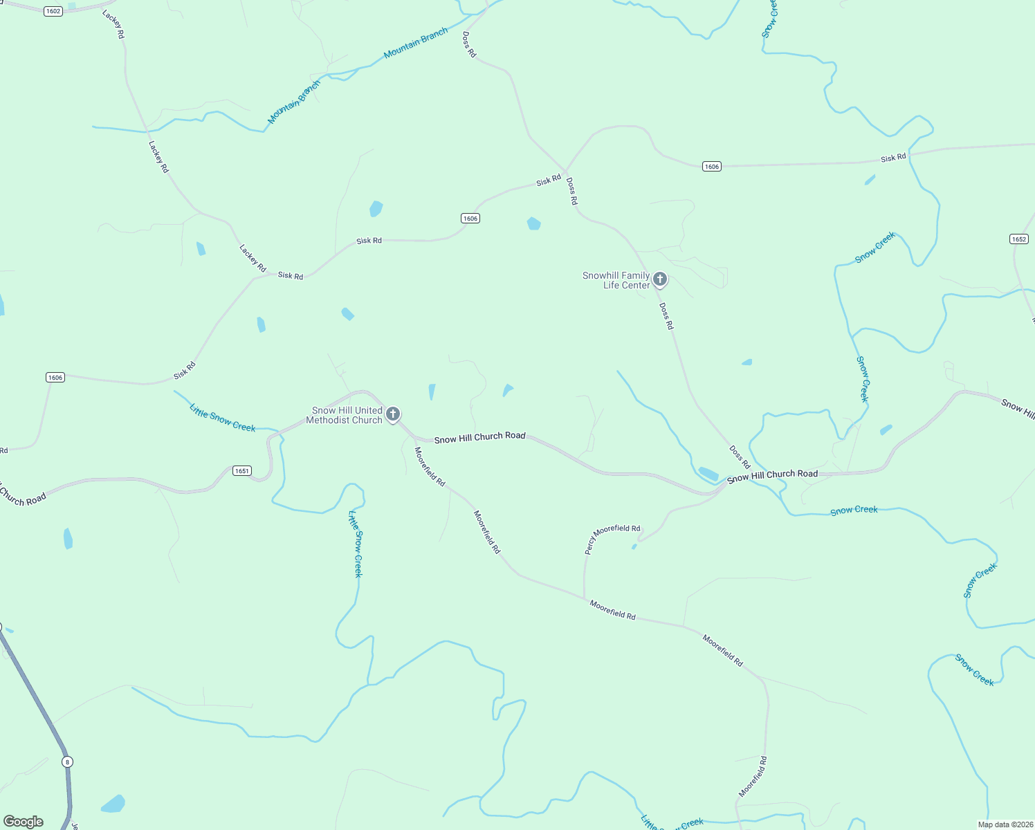 map of restaurants, bars, coffee shops, grocery stores, and more near 2261 Snow Hill Church Road in Danbury