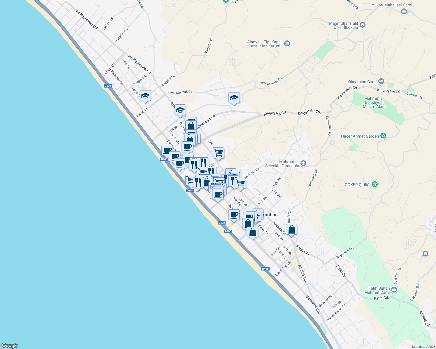 map of restaurants, bars, coffee shops, grocery stores, and more near 135. Sokak in Alanya