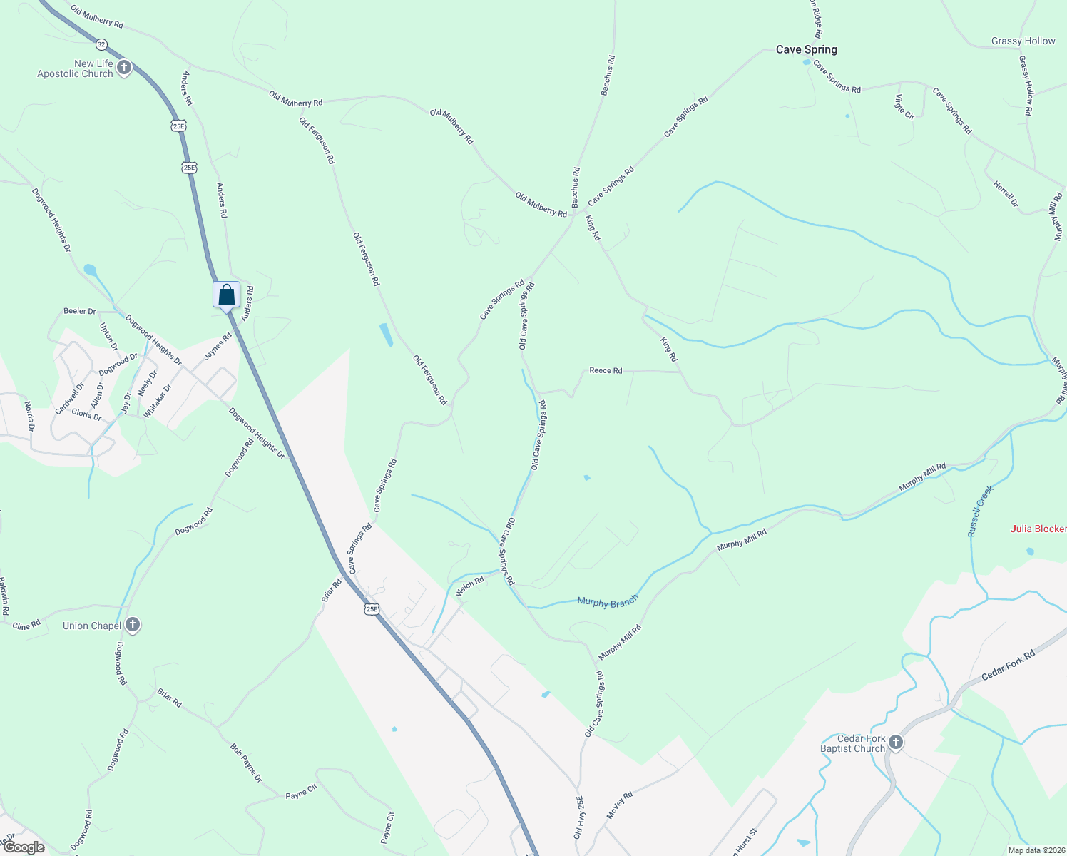 map of restaurants, bars, coffee shops, grocery stores, and more near 875 Old Cave Springs Road in Tazewell