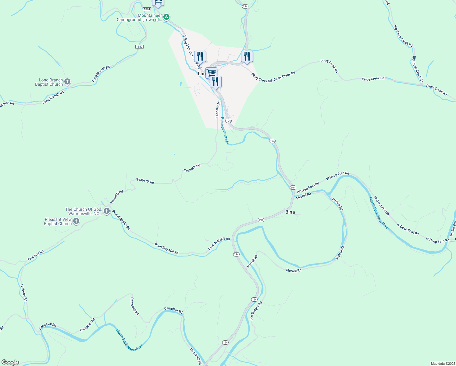 map of restaurants, bars, coffee shops, grocery stores, and more near 576 Charlie King Road in Lansing