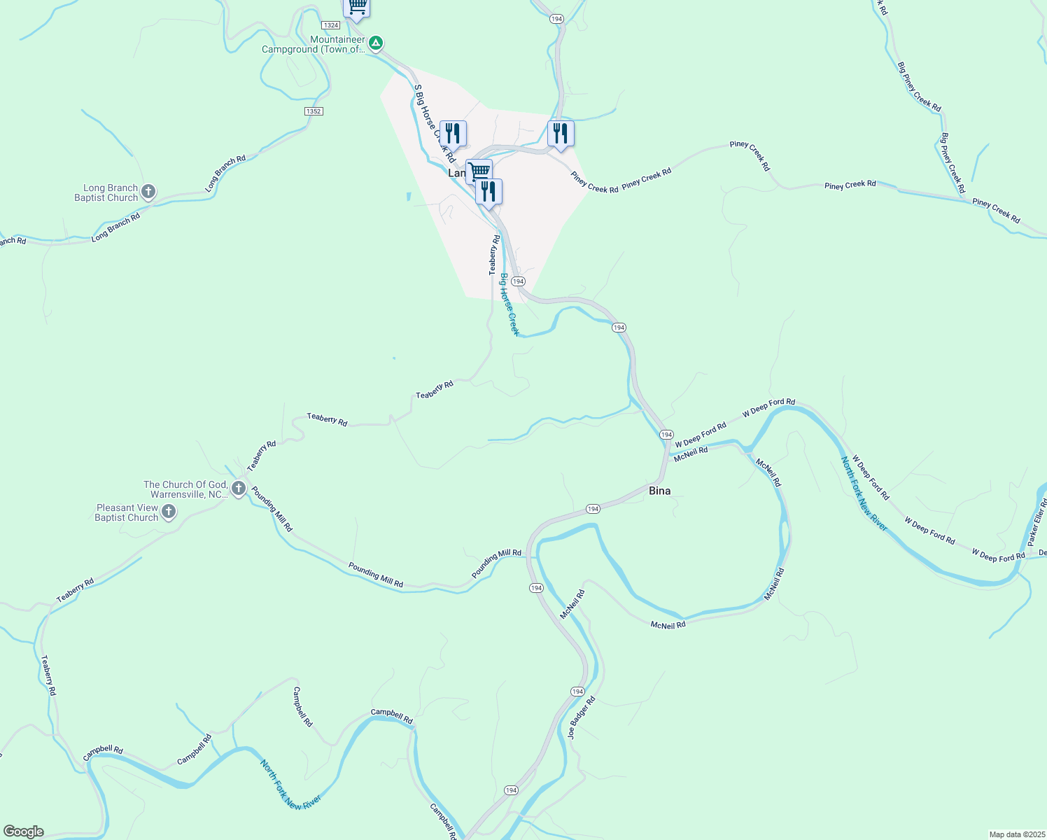 map of restaurants, bars, coffee shops, grocery stores, and more near 576 Charlie King Road in Lansing
