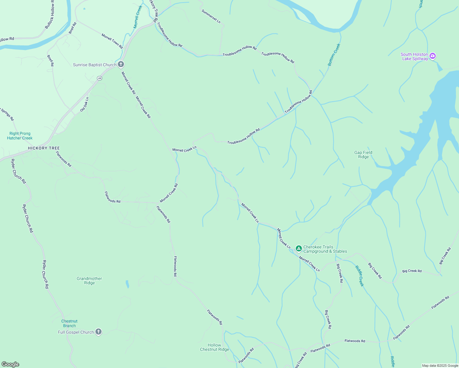 map of restaurants, bars, coffee shops, grocery stores, and more near 574 Morrell Creek Lane in Bluff City
