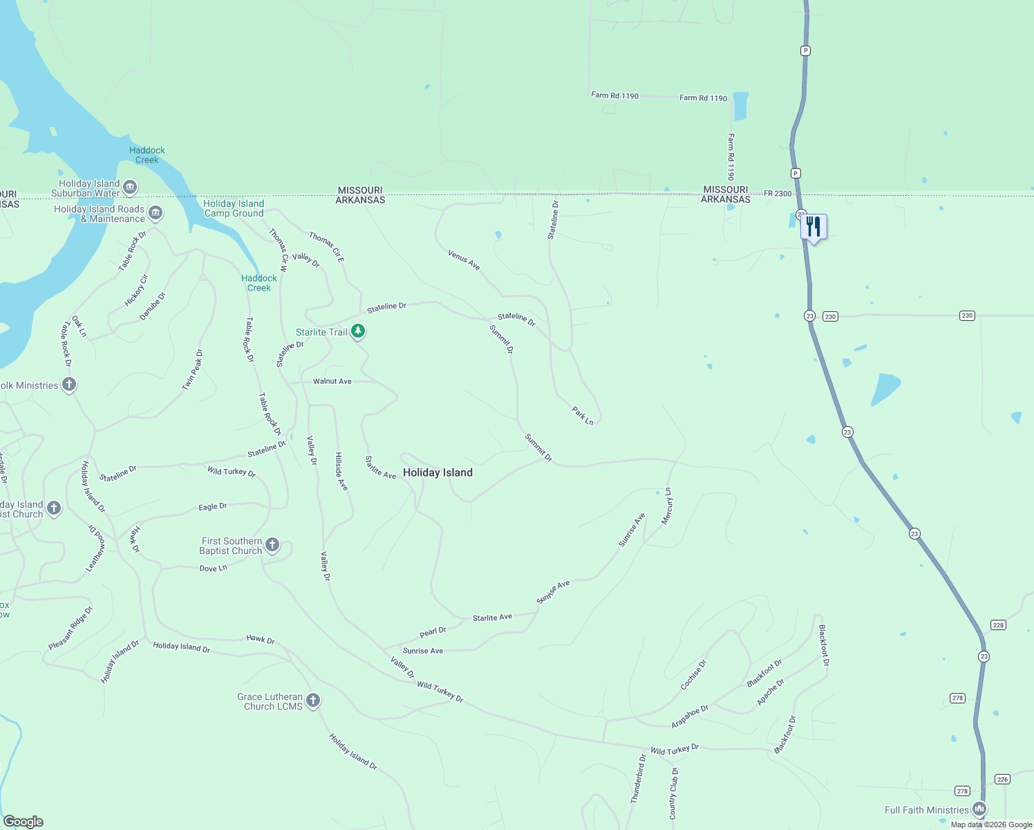 map of restaurants, bars, coffee shops, grocery stores, and more near 22-26 Summit Dr in Eureka Springs