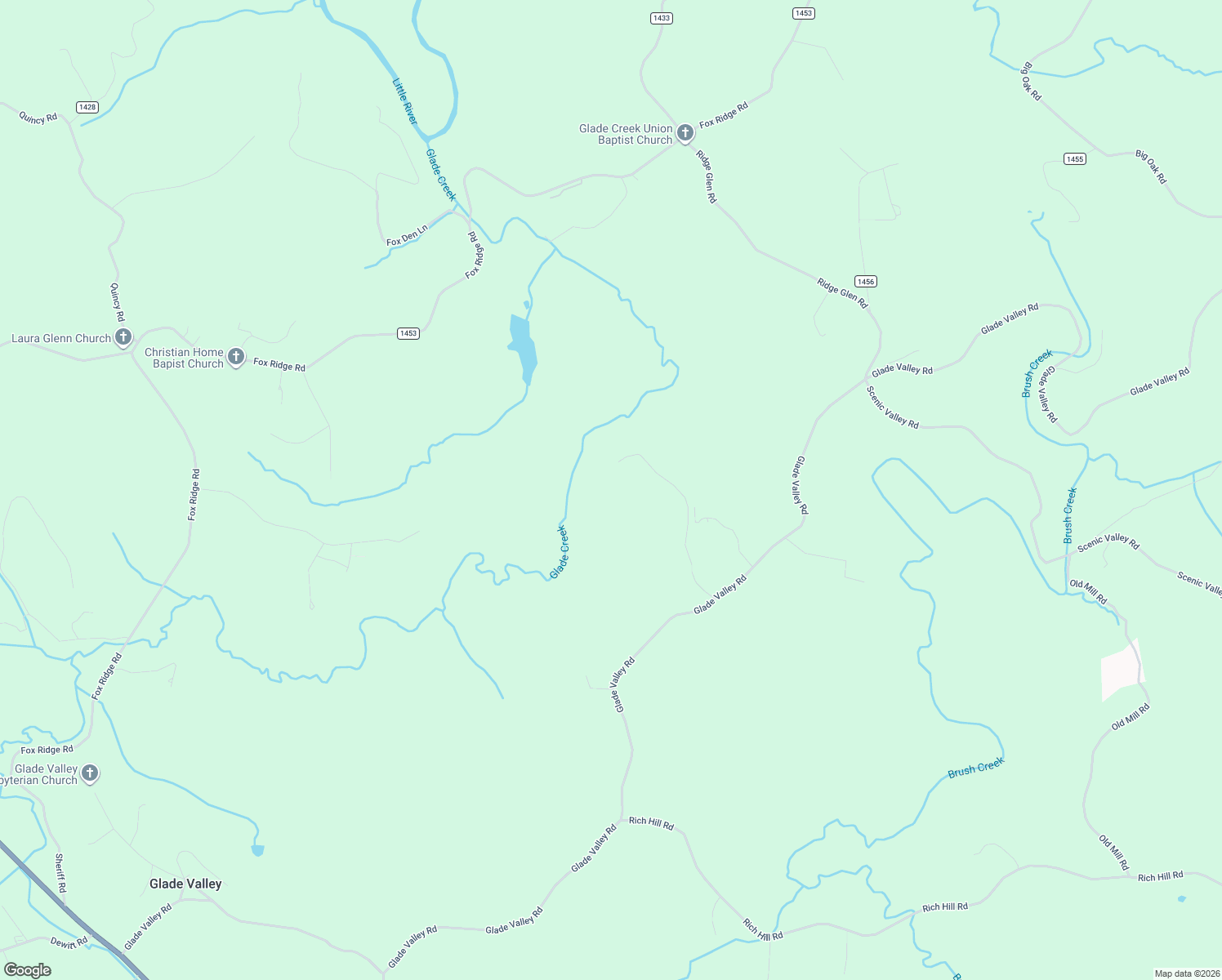map of restaurants, bars, coffee shops, grocery stores, and more near 460 Glade Valley Road in Glade Valley