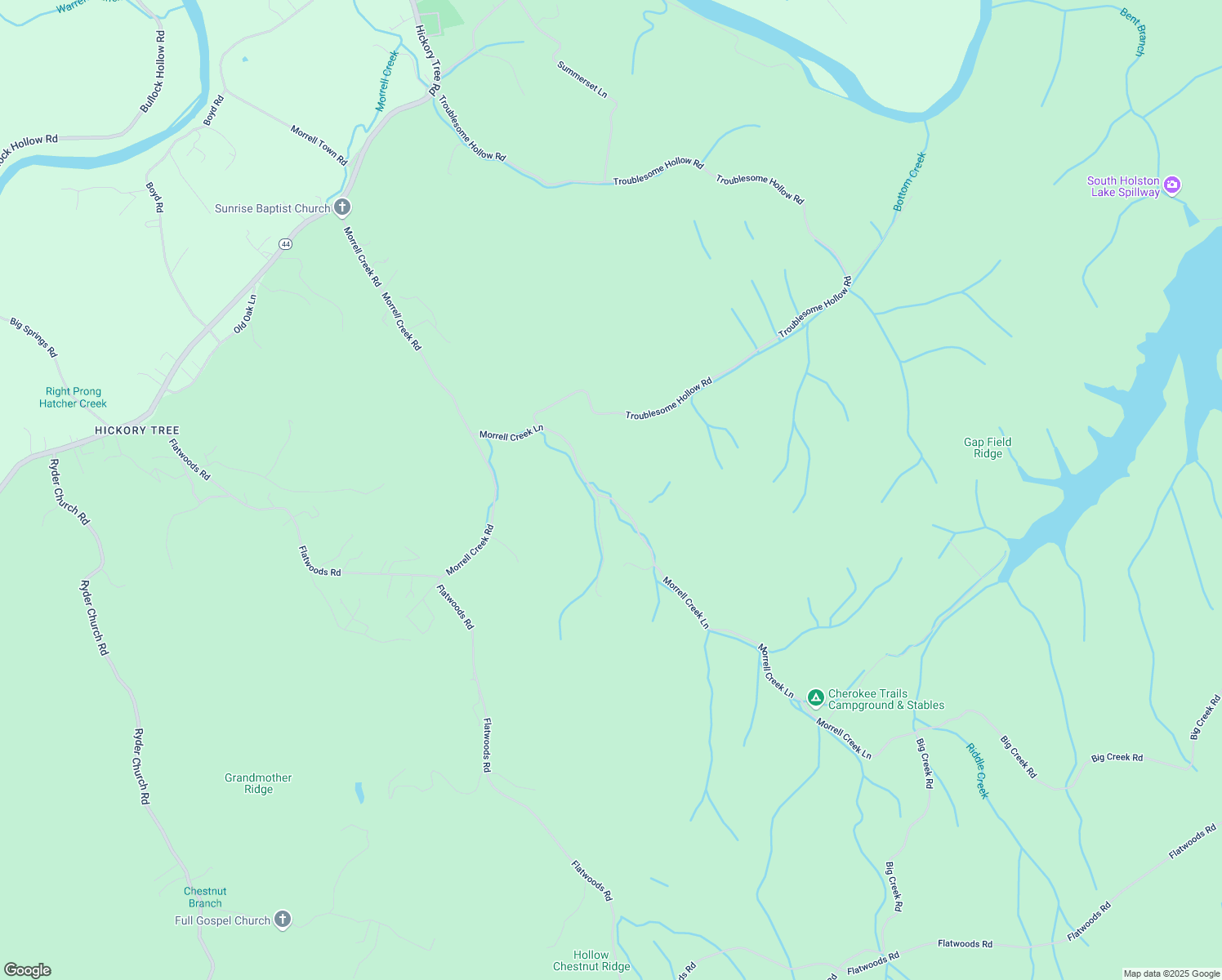 map of restaurants, bars, coffee shops, grocery stores, and more near 574 Morrell Creek Lane in Bluff City
