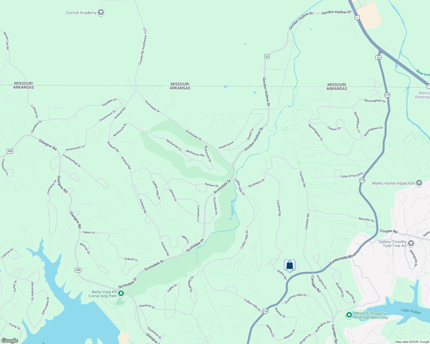 map of restaurants, bars, coffee shops, grocery stores, and more near 4 McKenzie Lane in Bella Vista