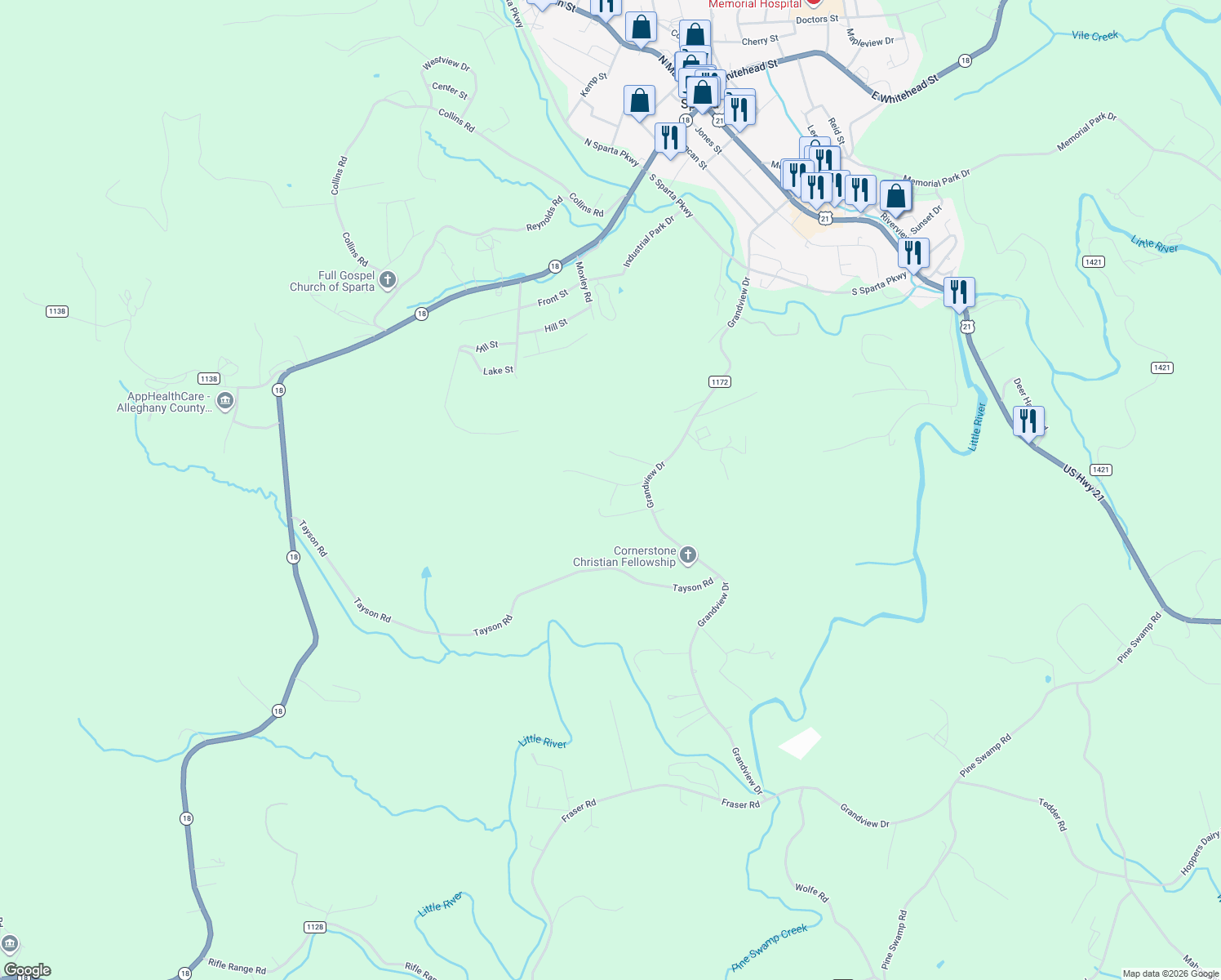 map of restaurants, bars, coffee shops, grocery stores, and more near 26 Elm Drive in Sparta