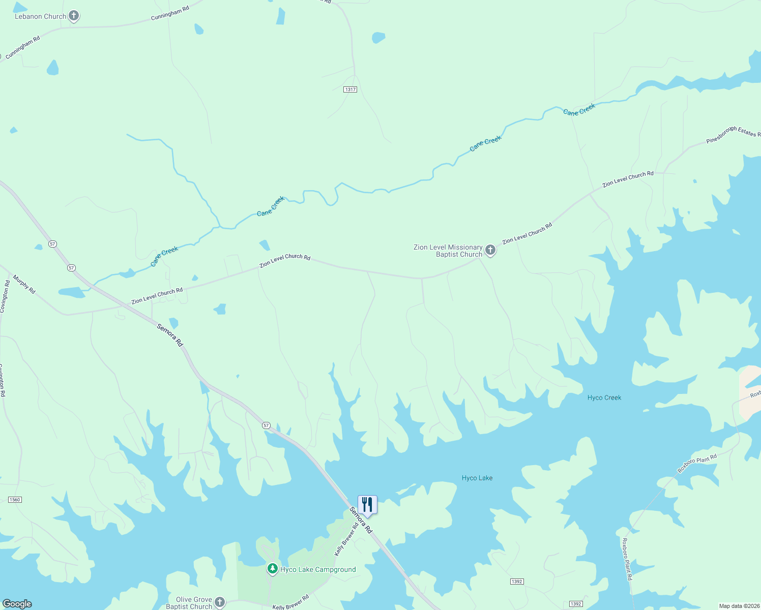 map of restaurants, bars, coffee shops, grocery stores, and more near 175 Foxlair Trail in Semora