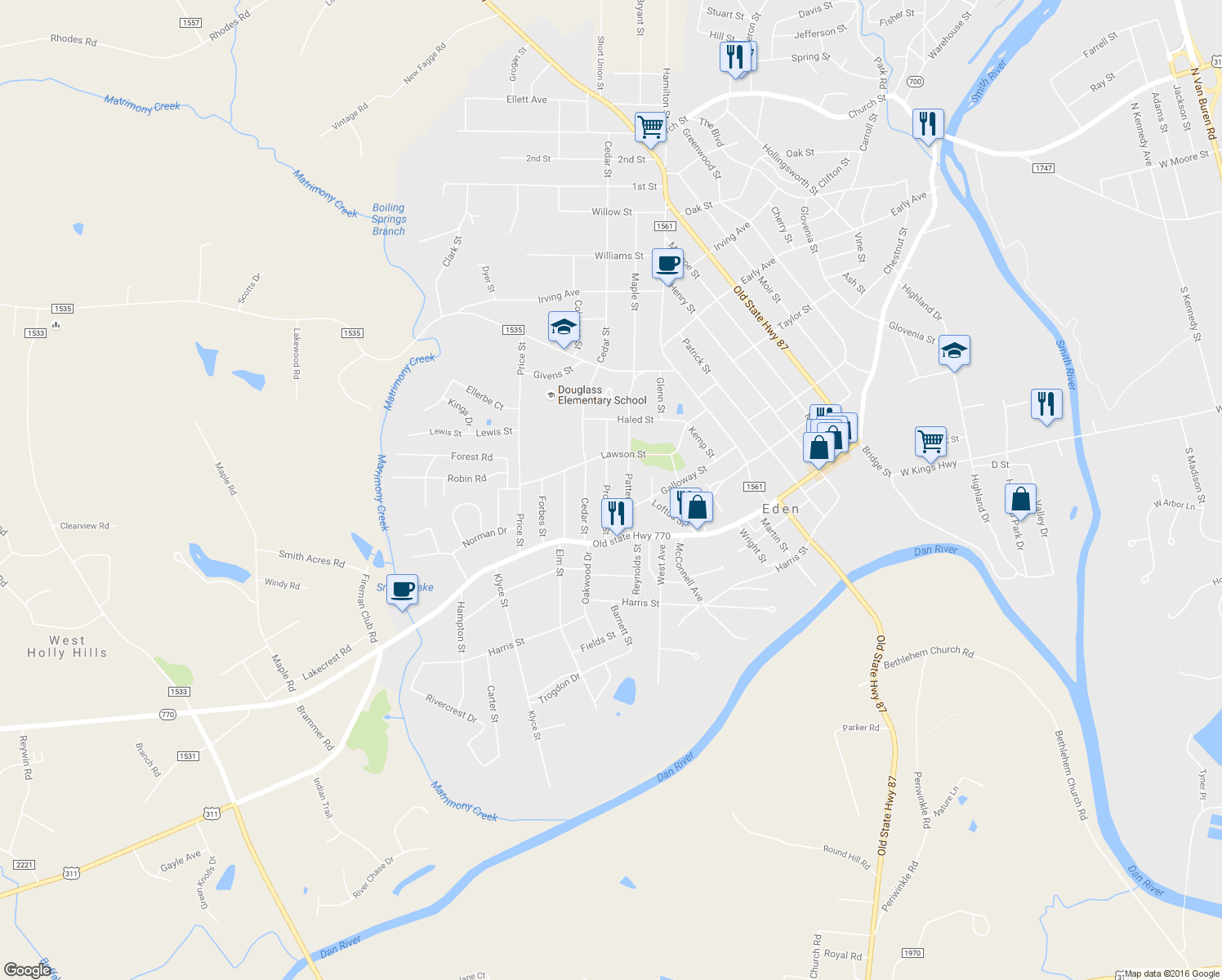 map of restaurants, bars, coffee shops, grocery stores, and more near 622 Prospect Street in Eden