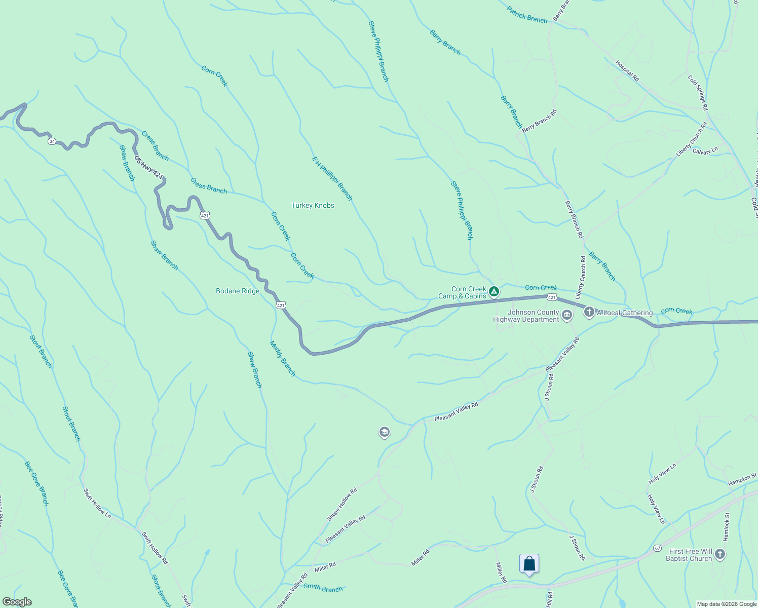 map of restaurants, bars, coffee shops, grocery stores, and more near 271 Corner Road in Mountain City