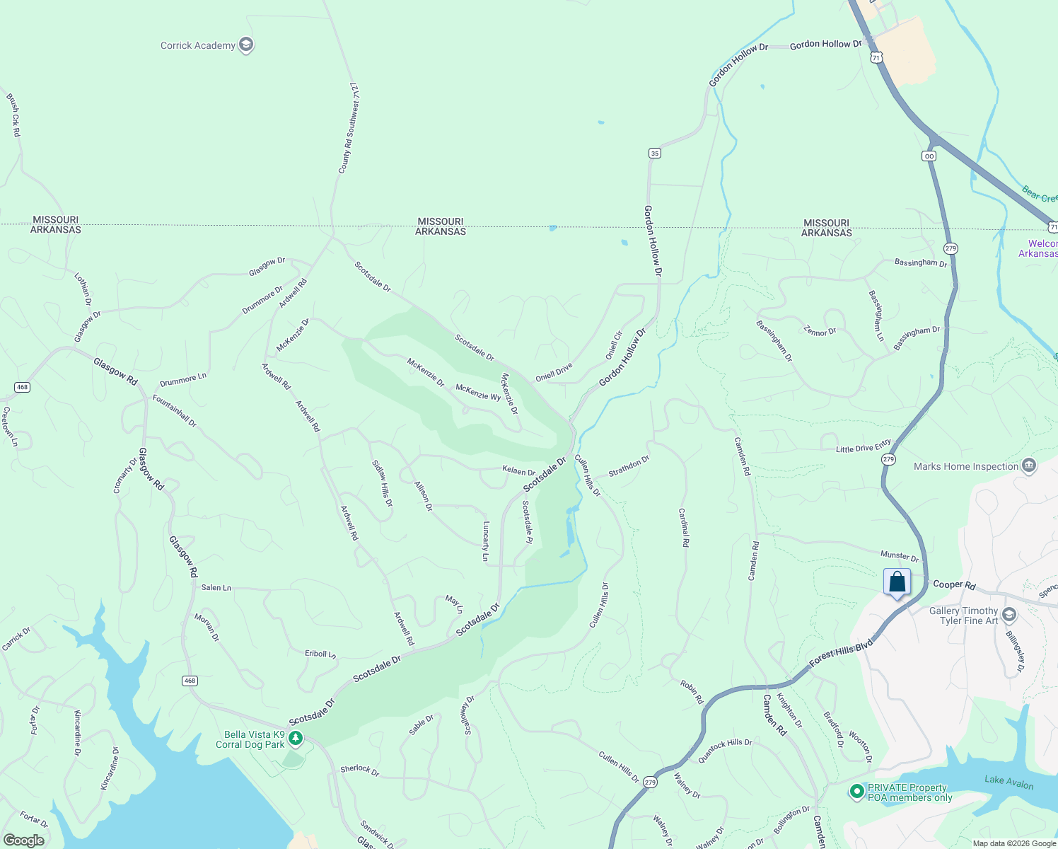 map of restaurants, bars, coffee shops, grocery stores, and more near 4 McKenzie Lane in Bella Vista
