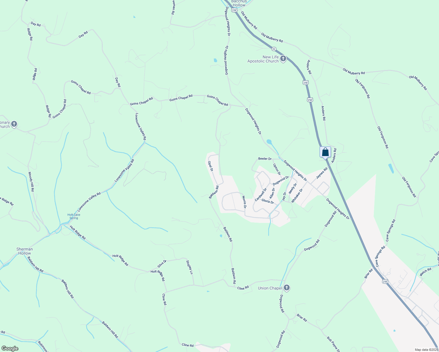 map of restaurants, bars, coffee shops, grocery stores, and more near 599 Baldwin Road in Tazewell