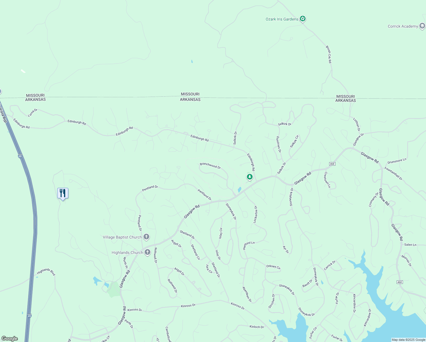 map of restaurants, bars, coffee shops, grocery stores, and more near 69 Branchwood Drive in Bella Vista