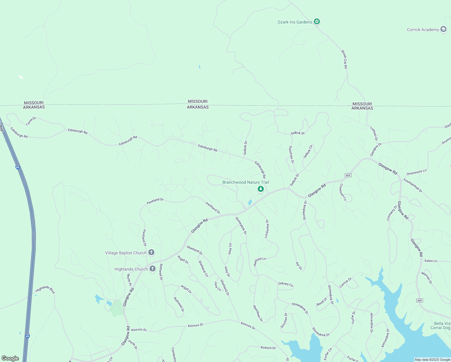 map of restaurants, bars, coffee shops, grocery stores, and more near 29 Branchwood Drive in Bella Vista