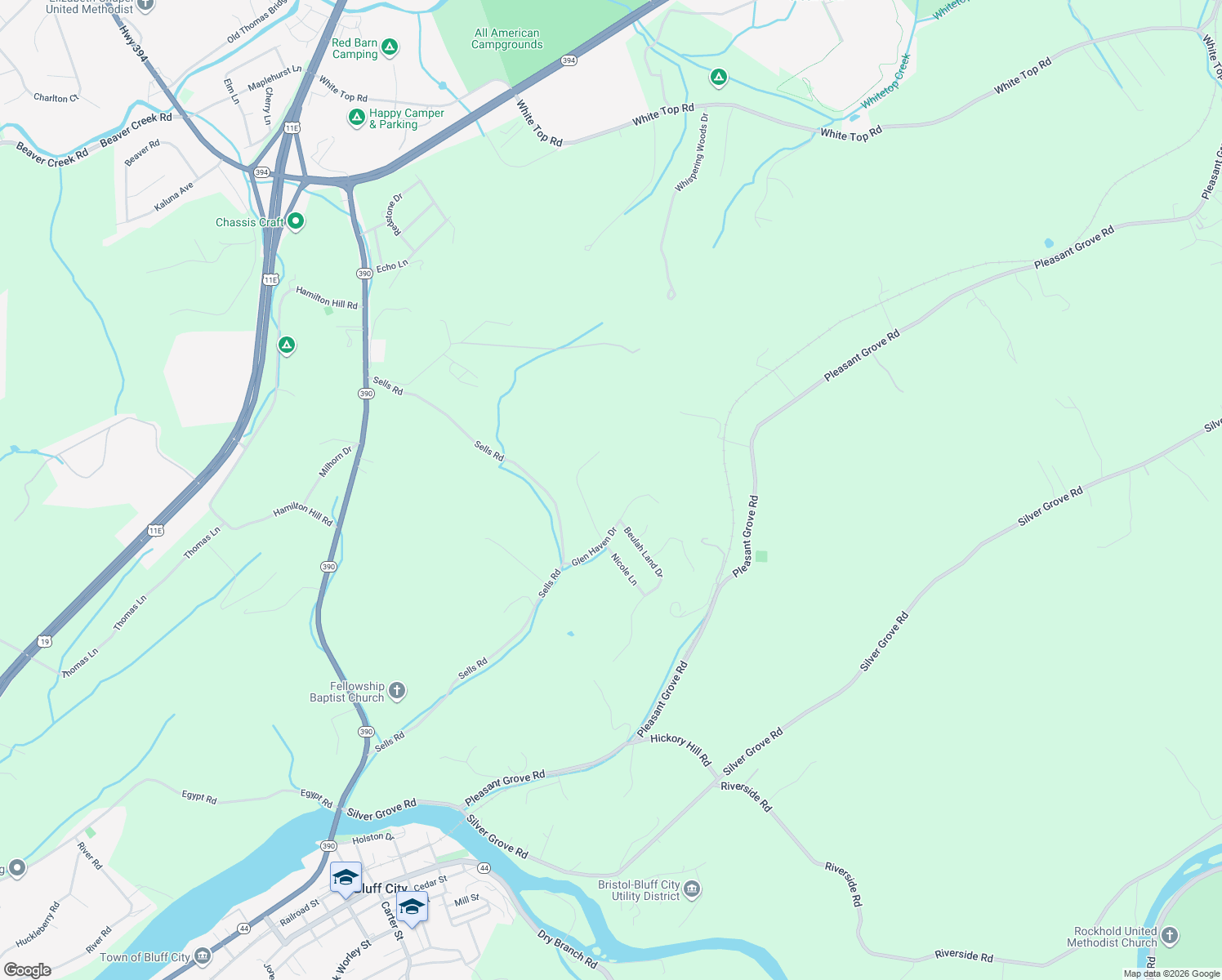 map of restaurants, bars, coffee shops, grocery stores, and more near 526 Blanches View in Bluff City