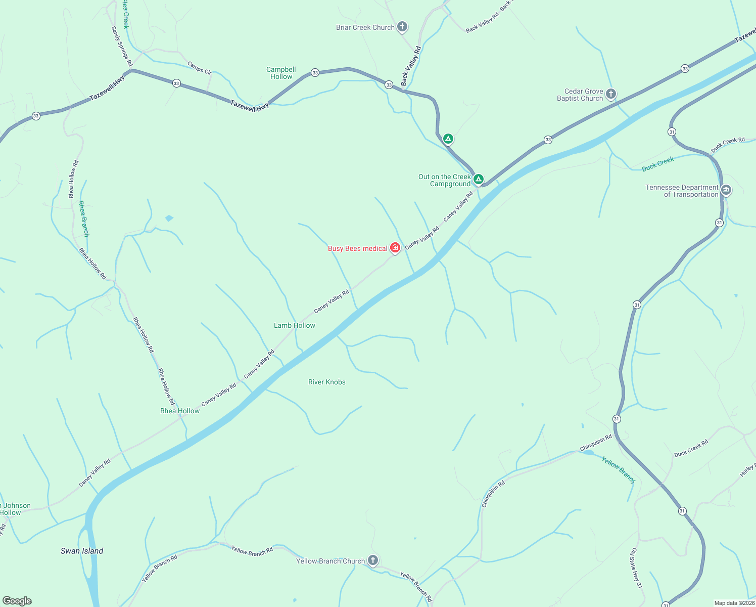 map of restaurants, bars, coffee shops, grocery stores, and more near 739 Caney Valley Road in Sneedville