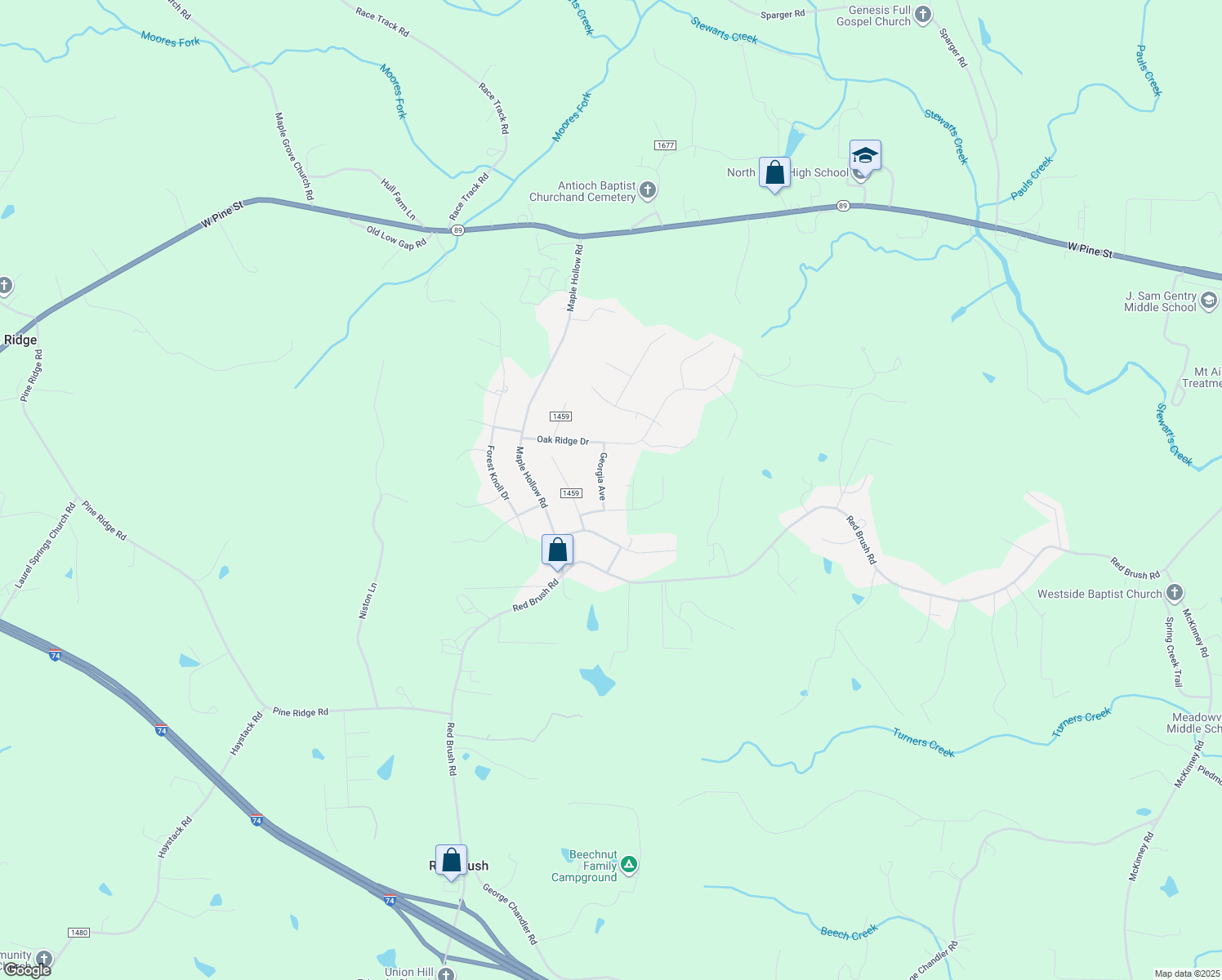 map of restaurants, bars, coffee shops, grocery stores, and more near 127 Nevada Avenue in Mount Airy