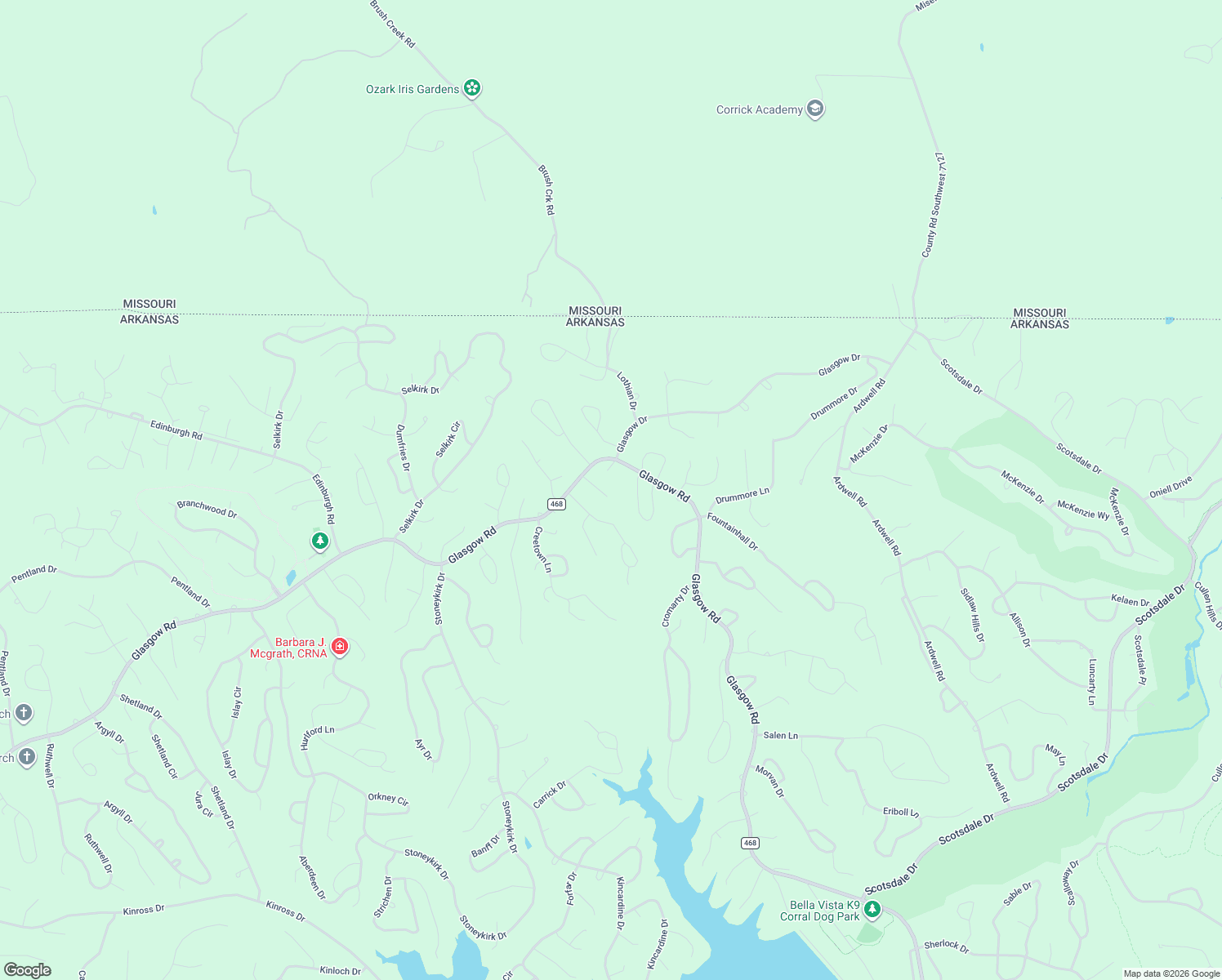 map of restaurants, bars, coffee shops, grocery stores, and more near 7 Abbotsford Lane in Bella Vista