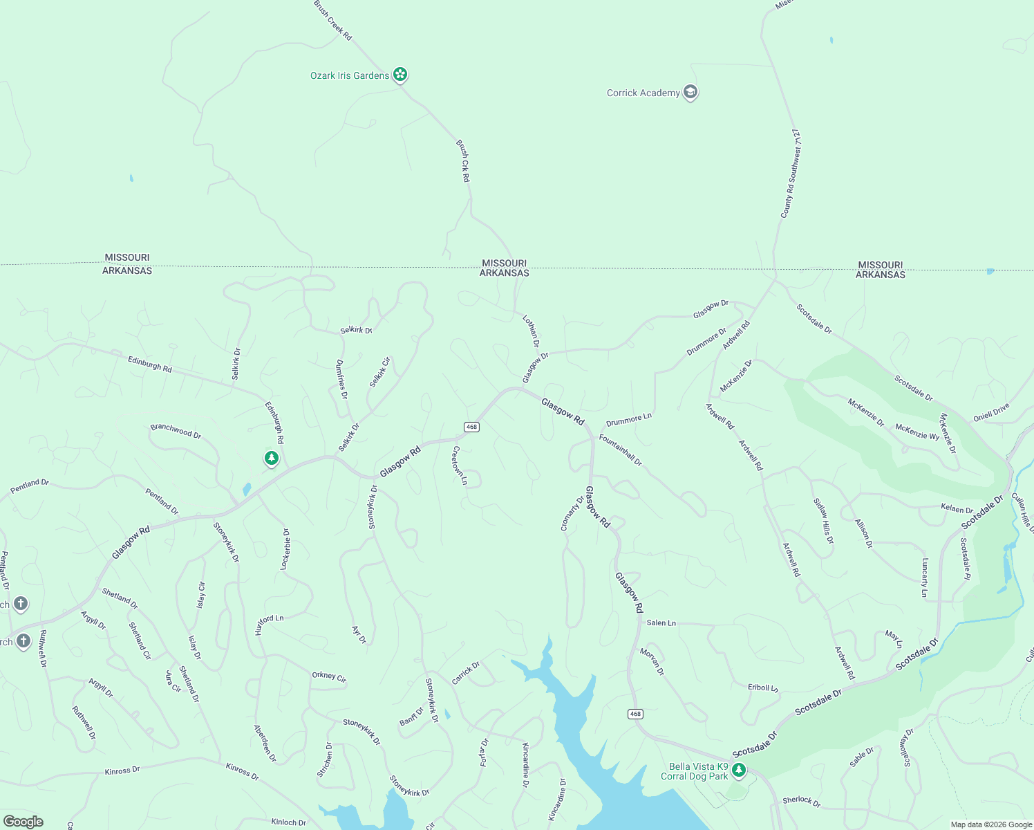 map of restaurants, bars, coffee shops, grocery stores, and more near 7 Abbotsford Lane in Bella Vista