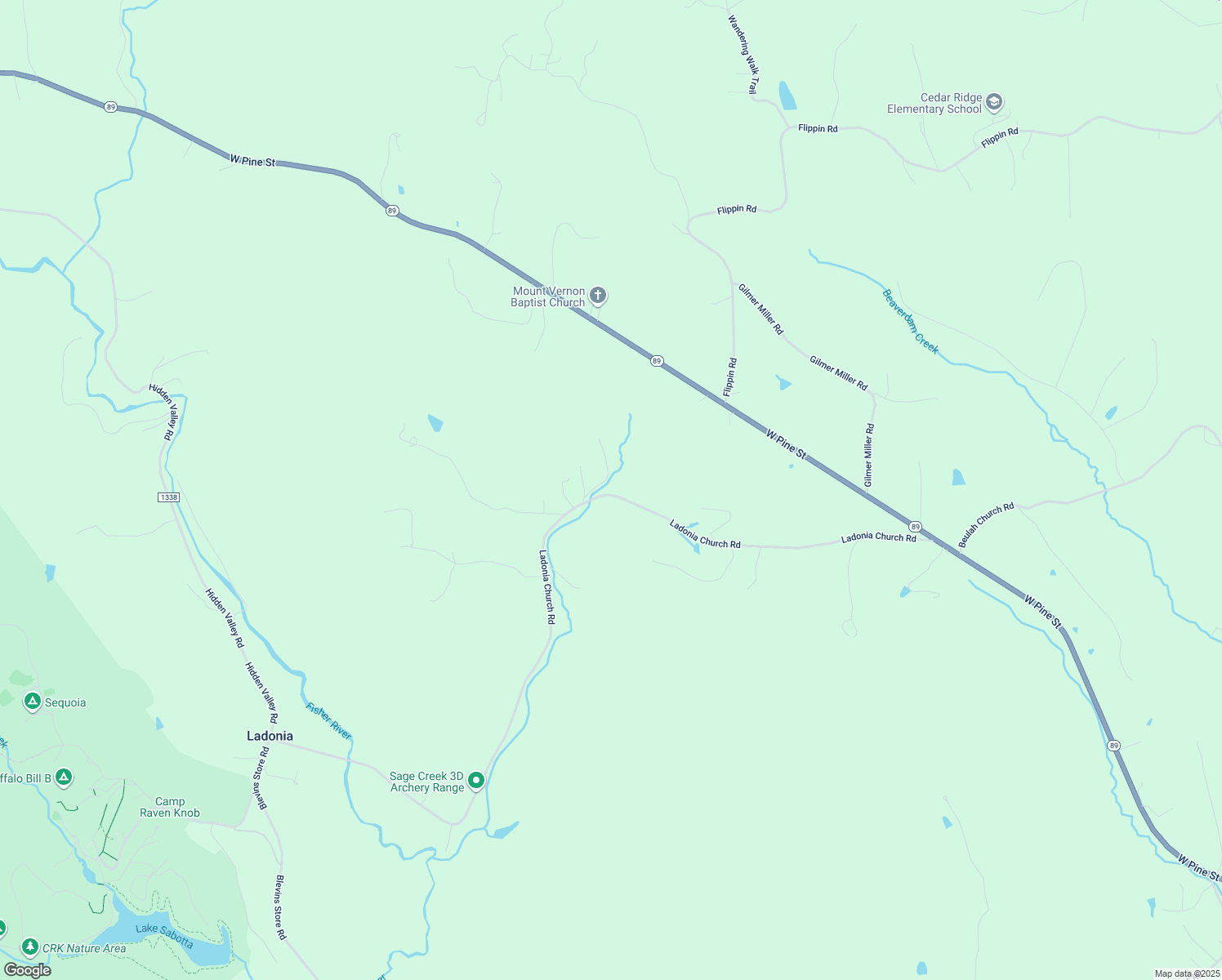 map of restaurants, bars, coffee shops, grocery stores, and more near 596 Ladonia Church Road in Mount Airy