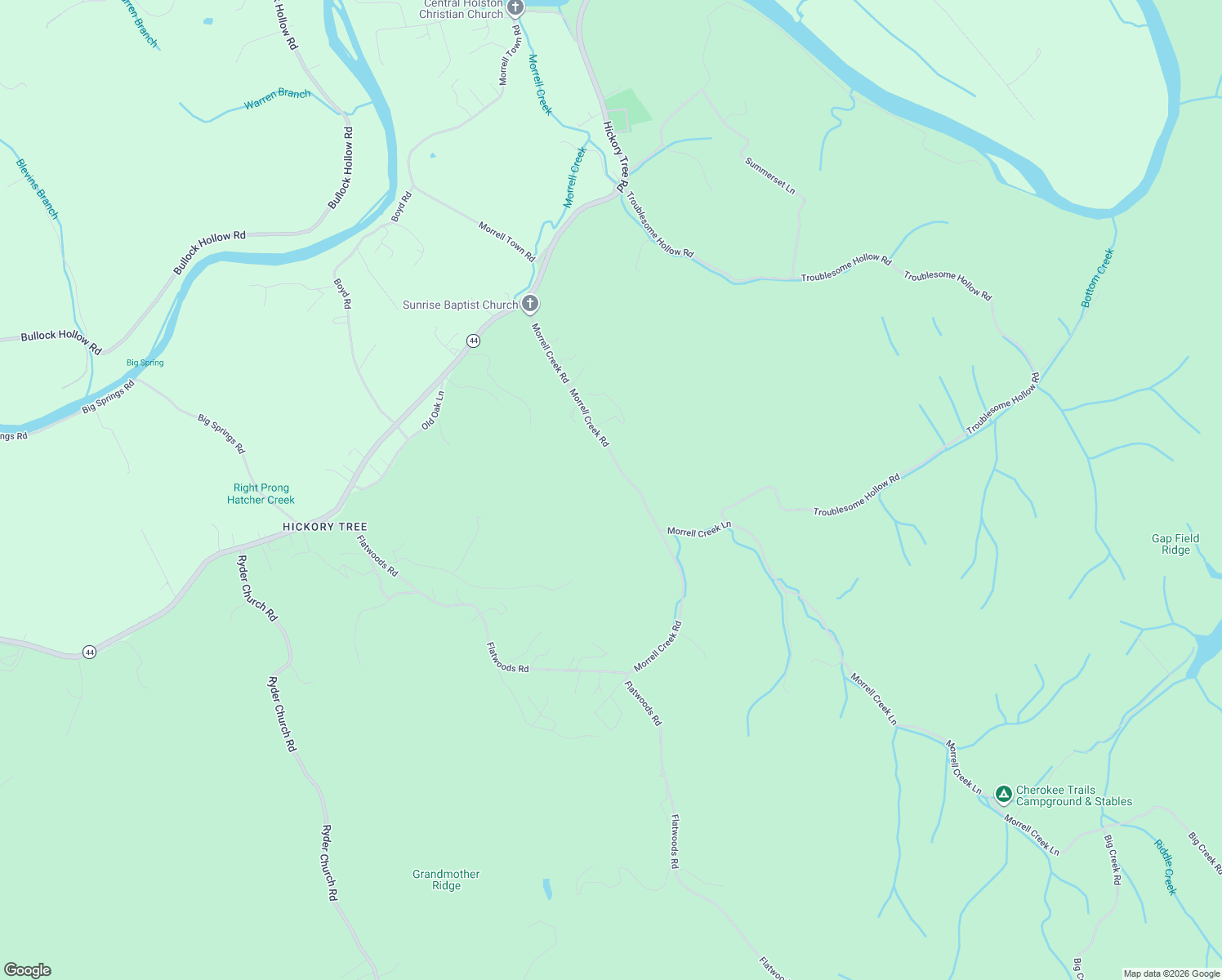 map of restaurants, bars, coffee shops, grocery stores, and more near 336-486 Morrell Creek Road in Bluff City