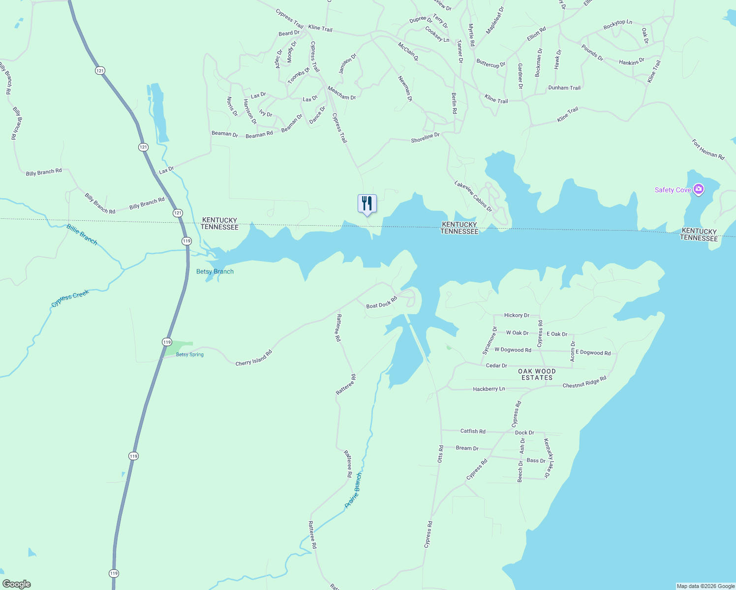 map of restaurants, bars, coffee shops, grocery stores, and more near 1140 Cherry Island Rd in Buchanan