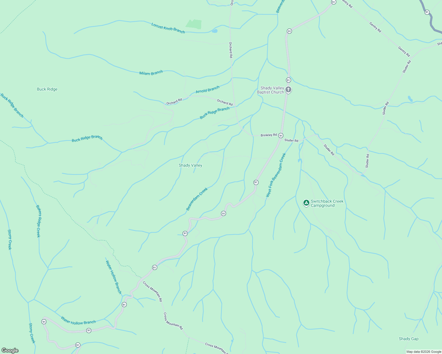 map of restaurants, bars, coffee shops, grocery stores, and more near 298 Phillips Lane in Shady Valley