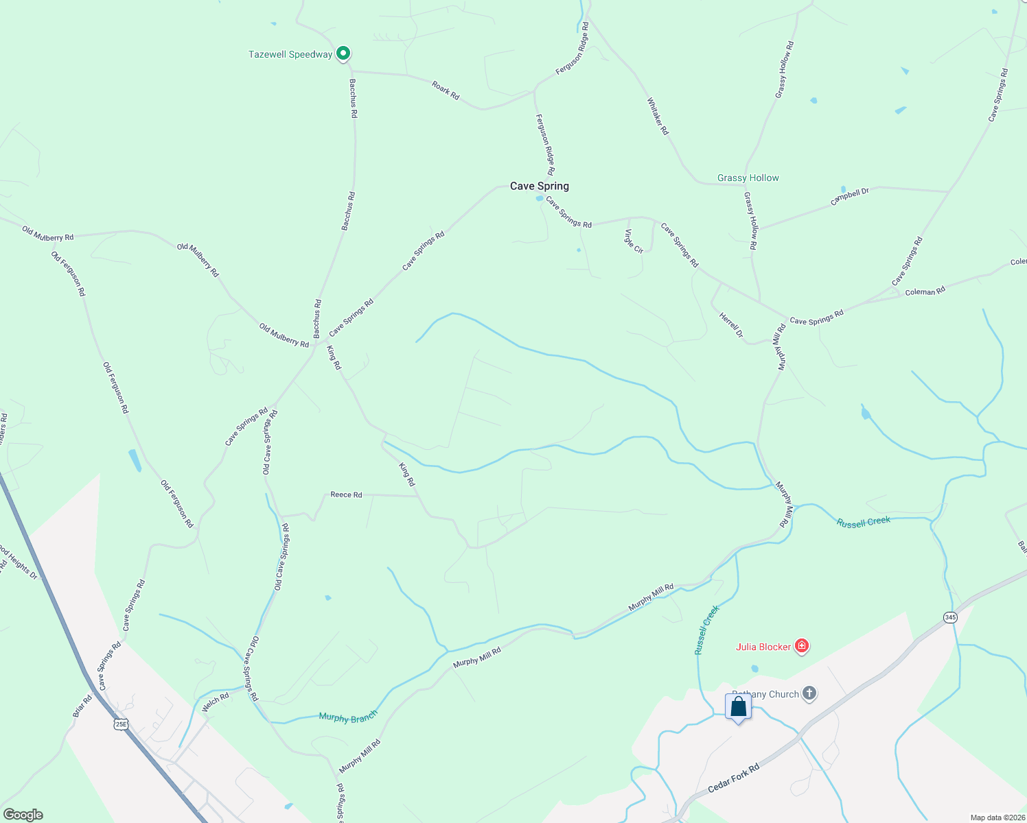 map of restaurants, bars, coffee shops, grocery stores, and more near 186 Daniels Lane in Tazewell