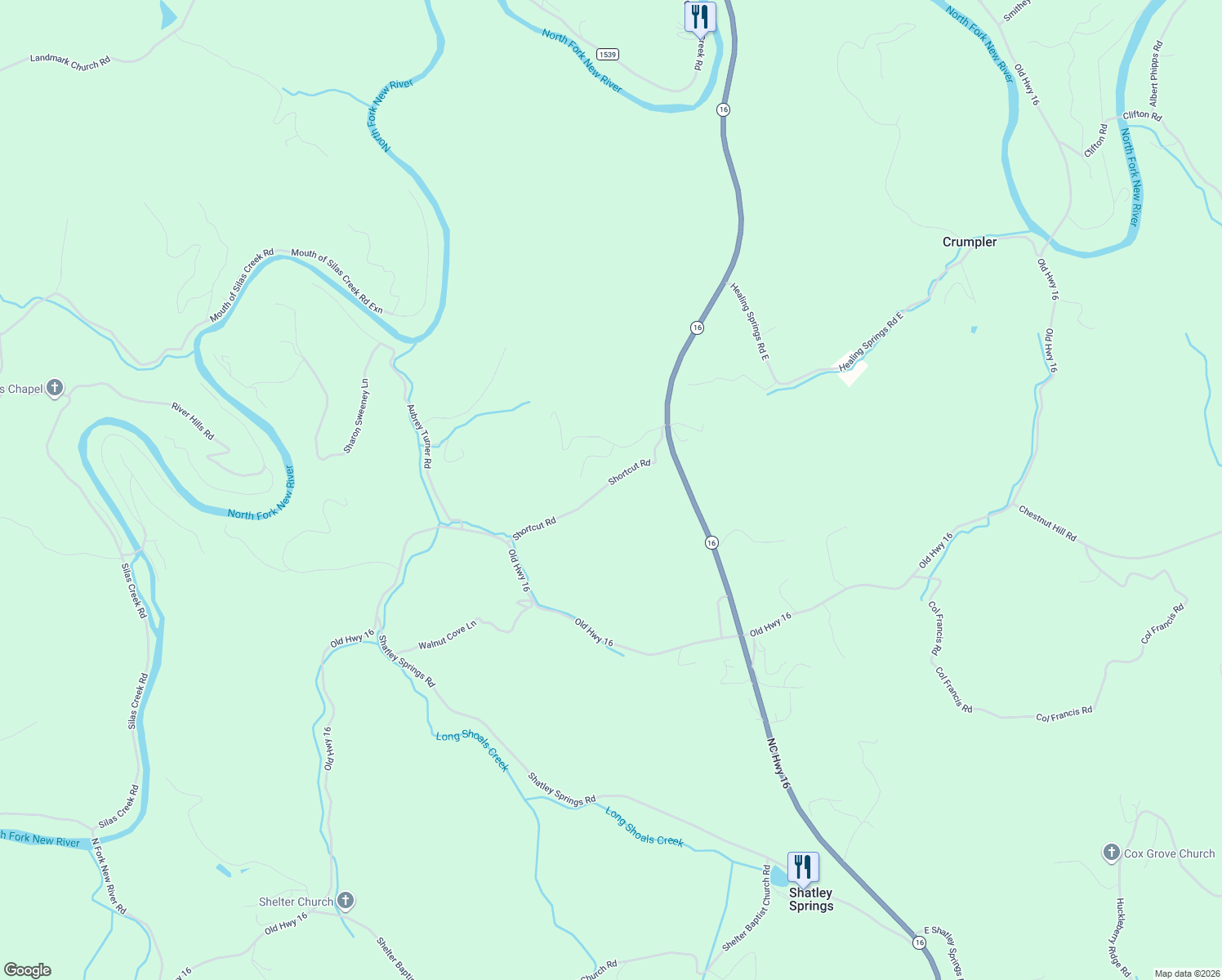 map of restaurants, bars, coffee shops, grocery stores, and more near 337 Shortcut Road in Crumpler