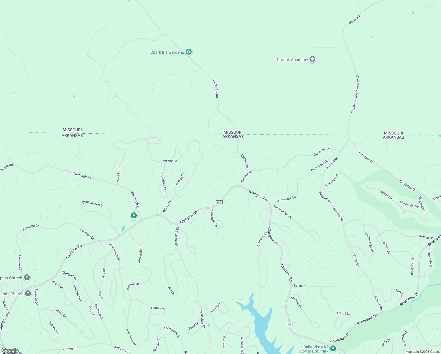 map of restaurants, bars, coffee shops, grocery stores, and more near 98 Haddington Drive in Bella Vista
