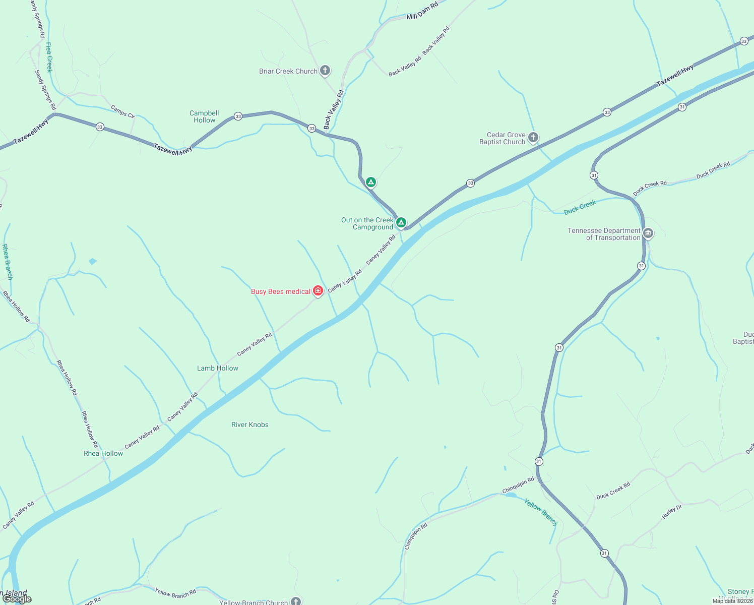 map of restaurants, bars, coffee shops, grocery stores, and more near 1335 Ben Bloomer Road in Sneedville