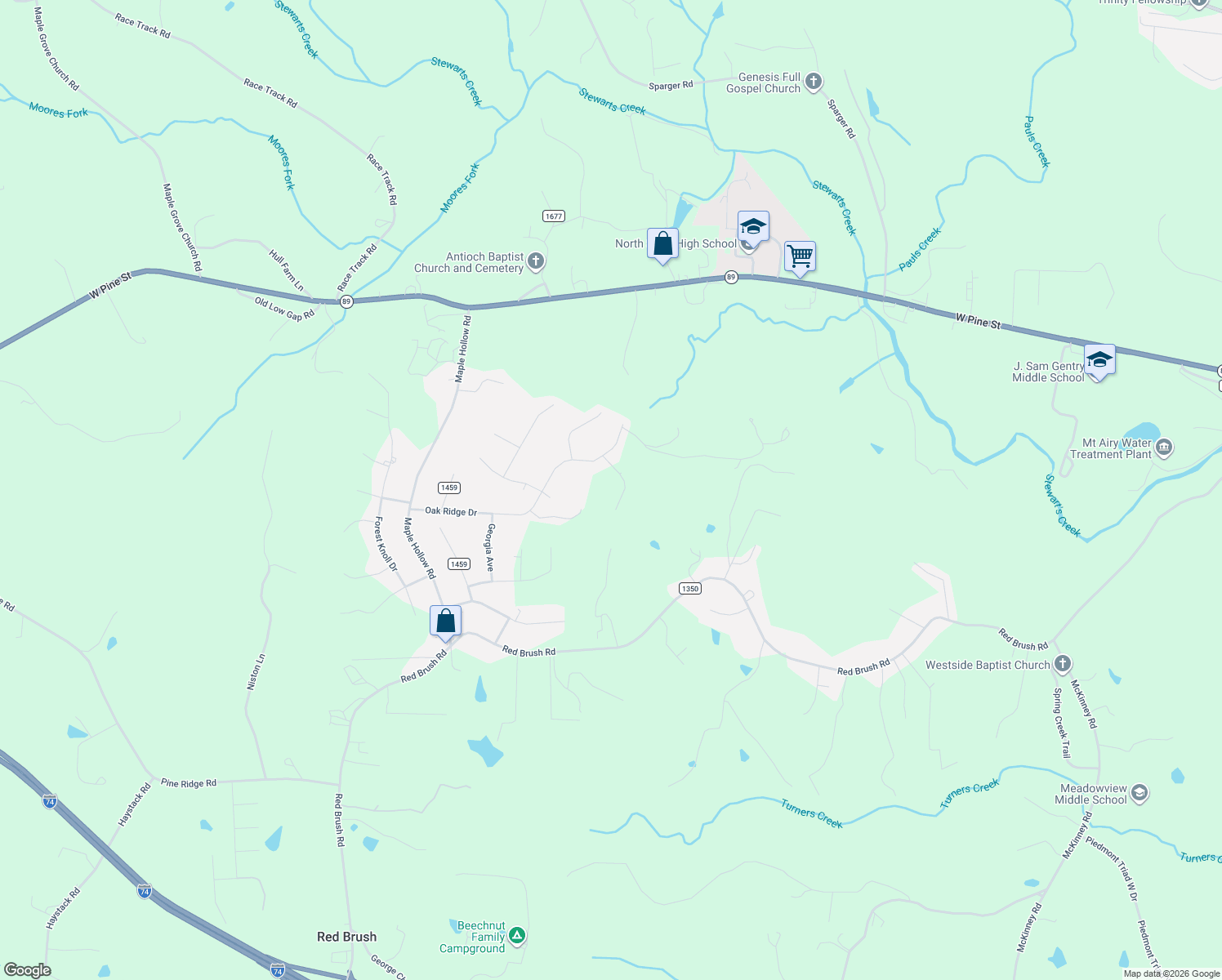 map of restaurants, bars, coffee shops, grocery stores, and more near in Mount Airy