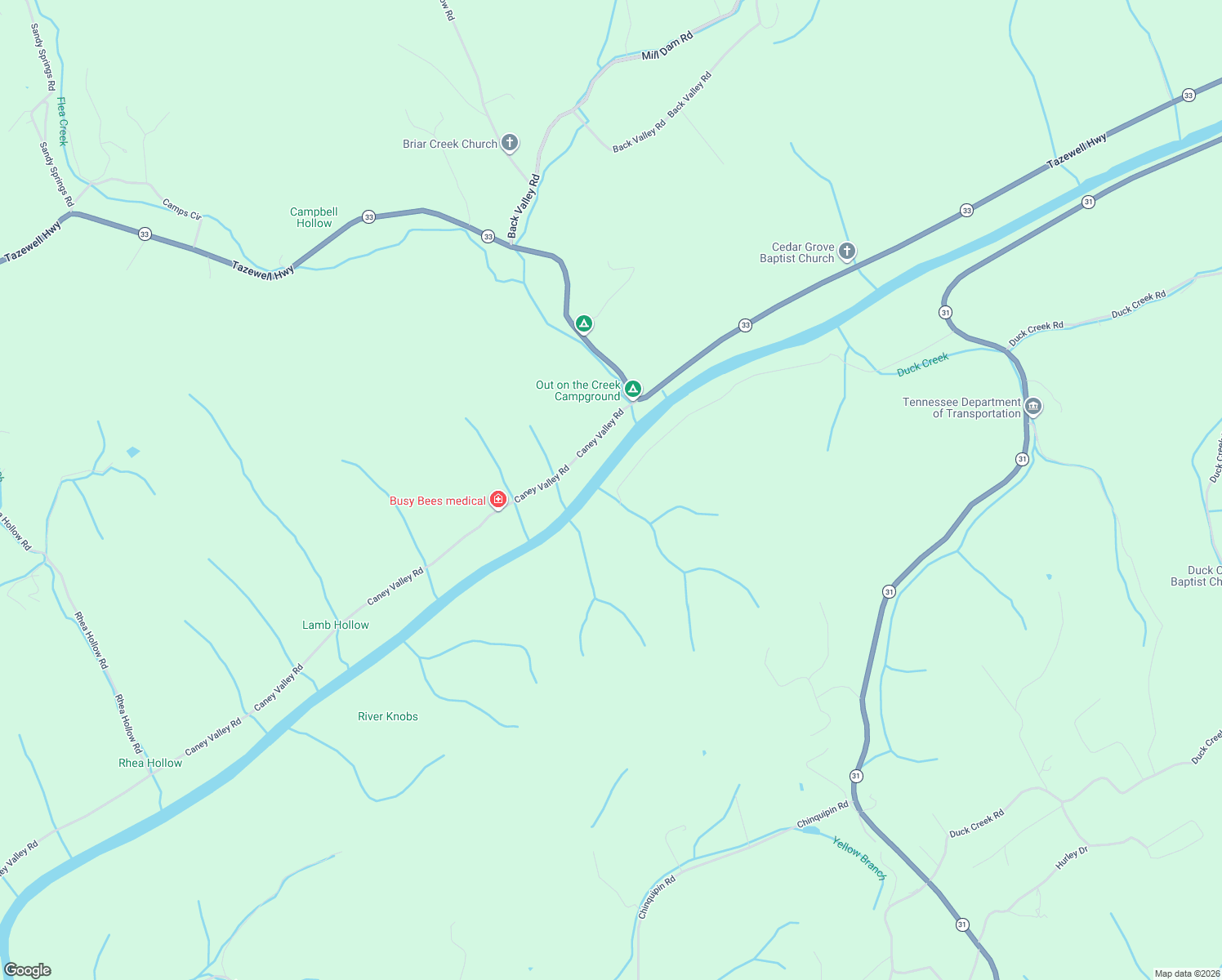 map of restaurants, bars, coffee shops, grocery stores, and more near 1335 Ben Bloomer Road in Sneedville